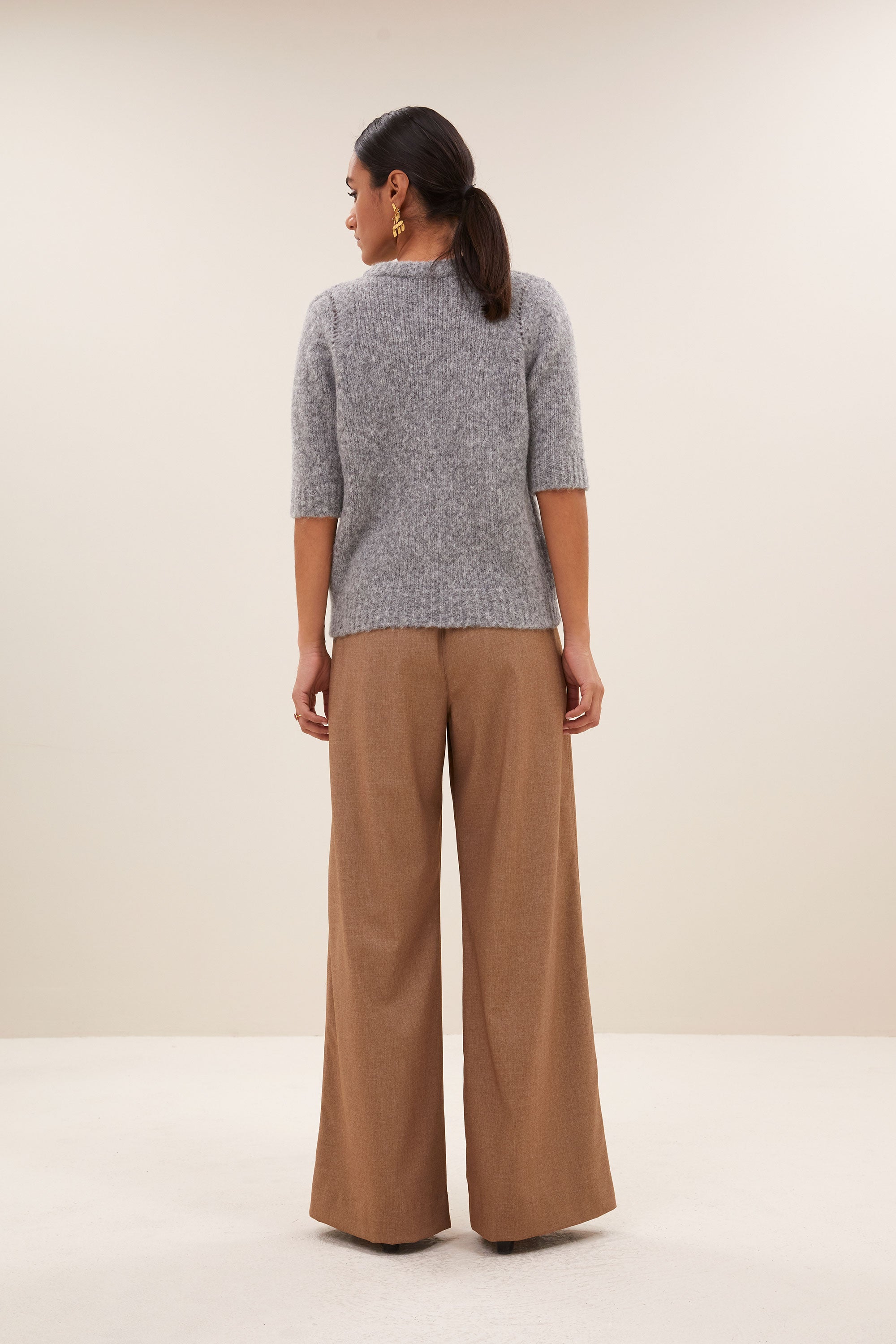 lova bulky pullover - grey melee, all-time classic, aansluitende fit, wolblend - by-bar - achteraanzicht