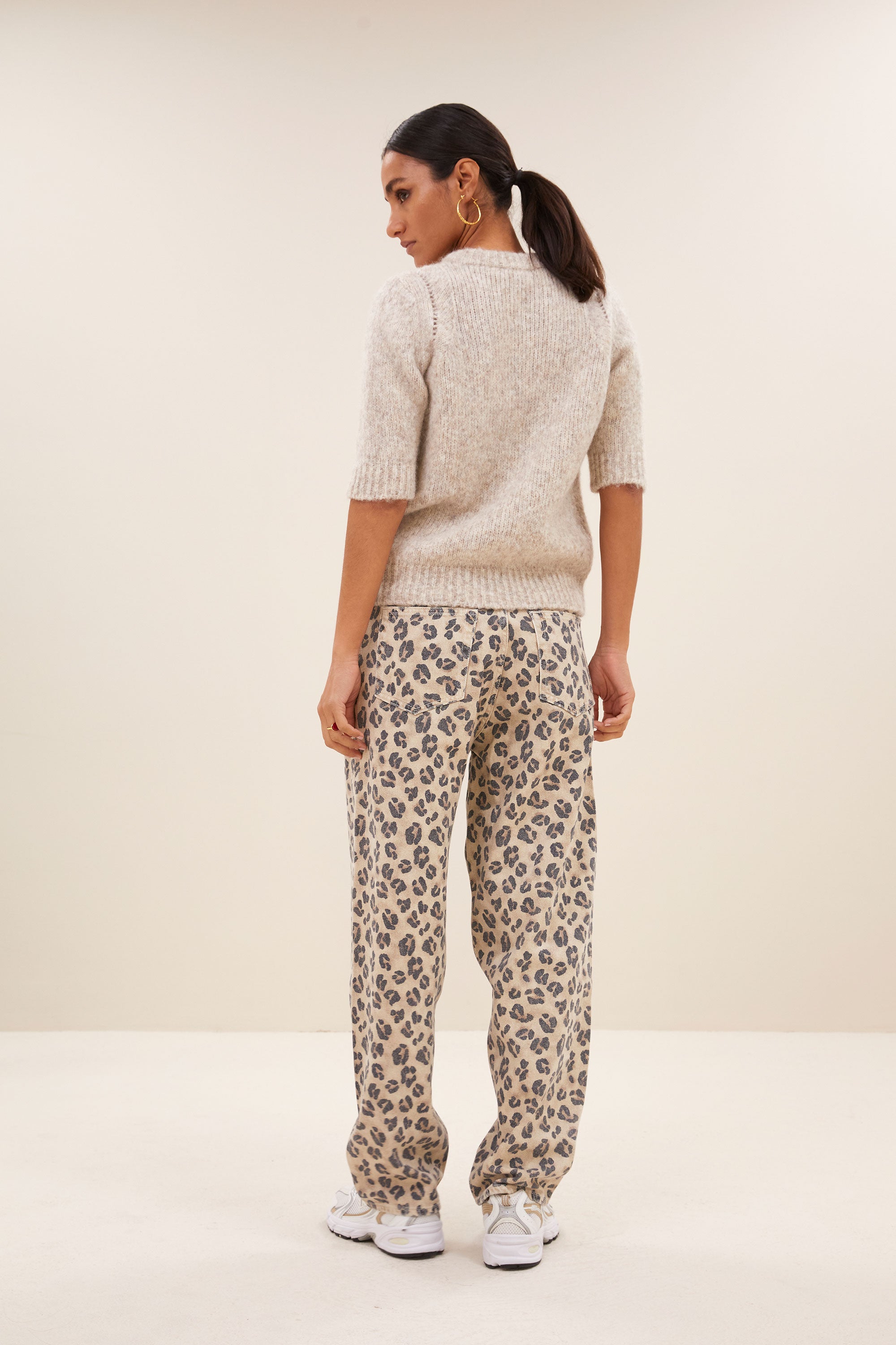 lova bulky pullover - stone melee, all-time classic, aansluitende fit, wolblend - by-bar - vooraanzicht