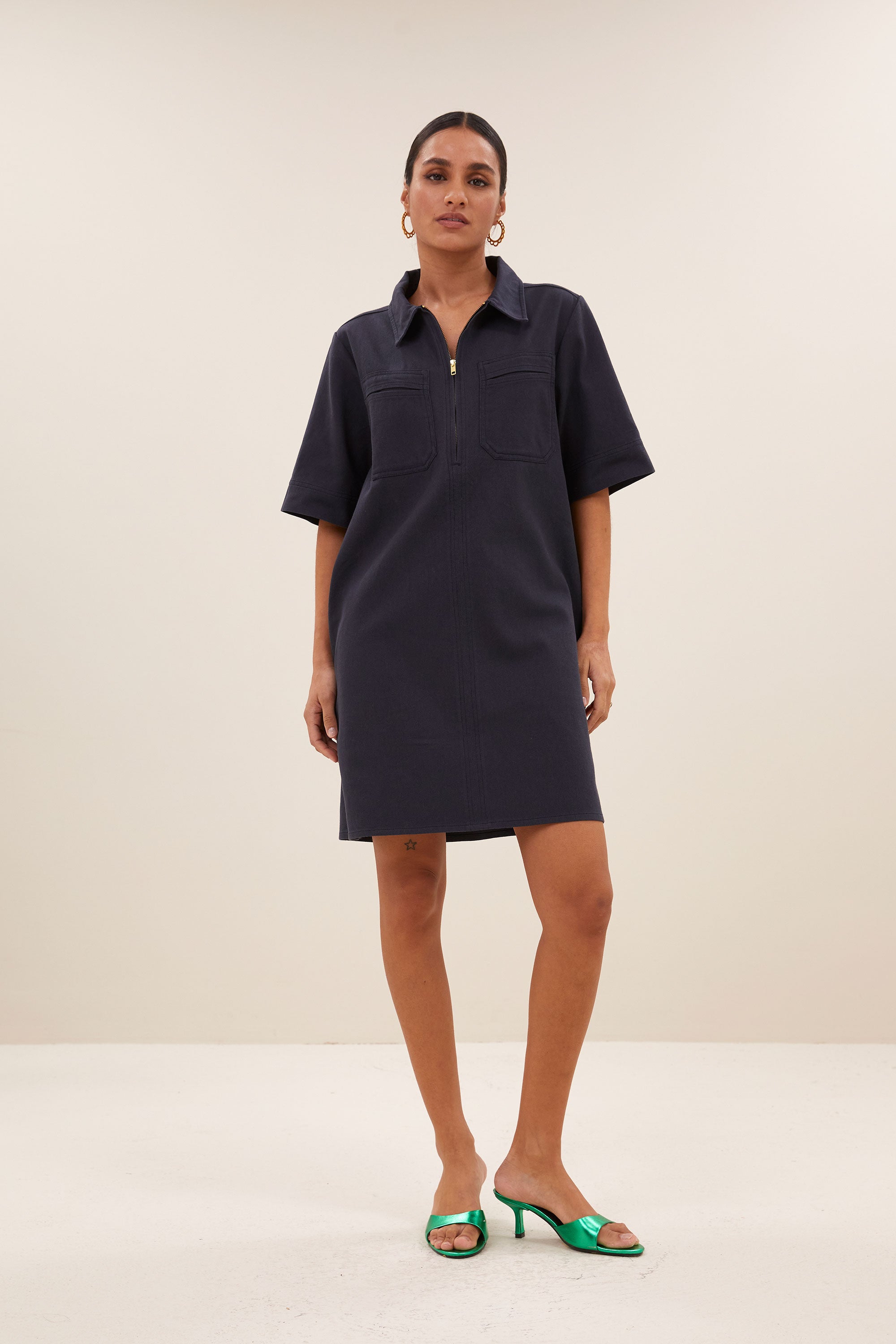 jurk – philipe twill dress - graphite – by-bar