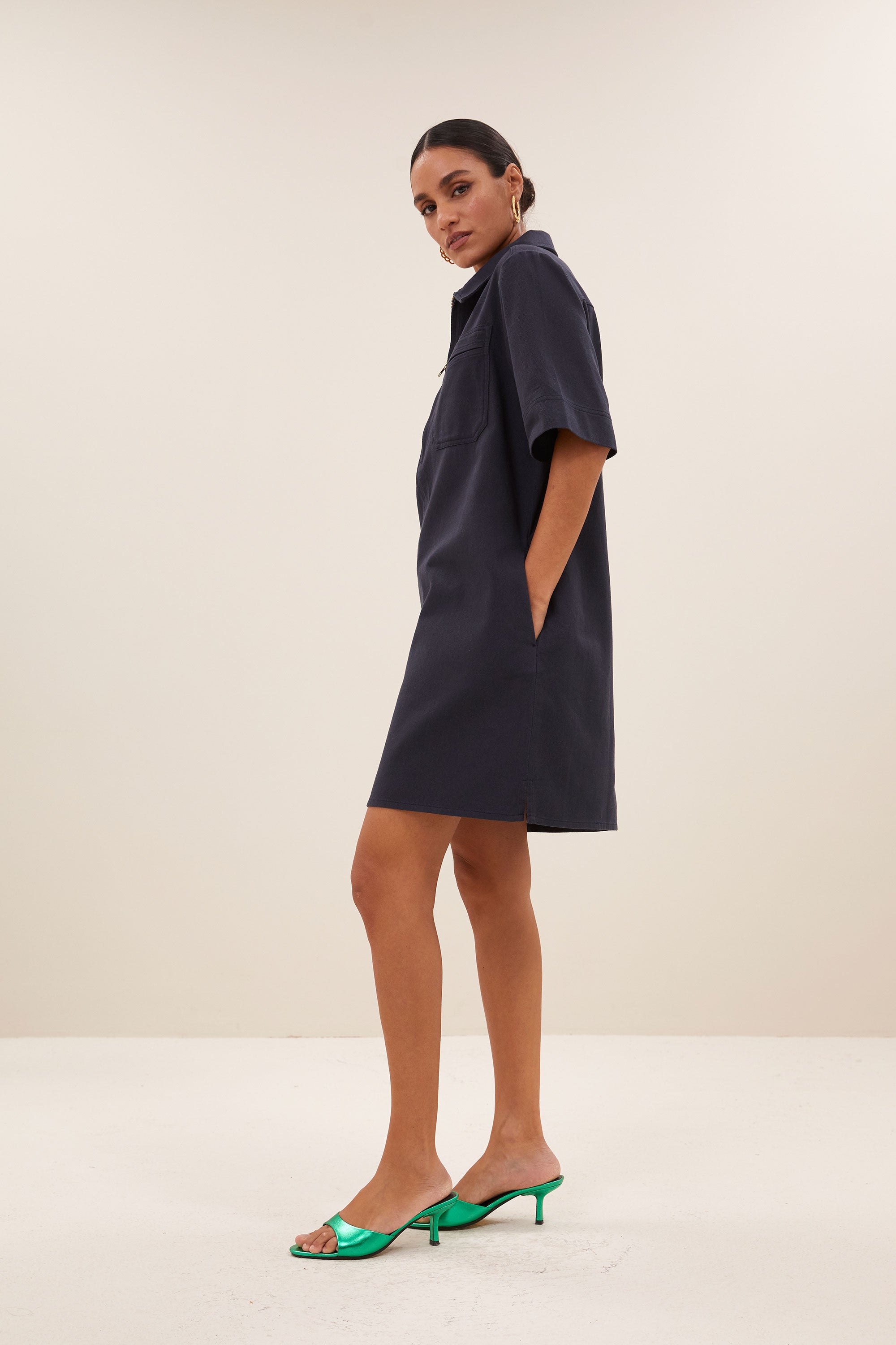 jurk – philipe twill dress - graphite – by-bar