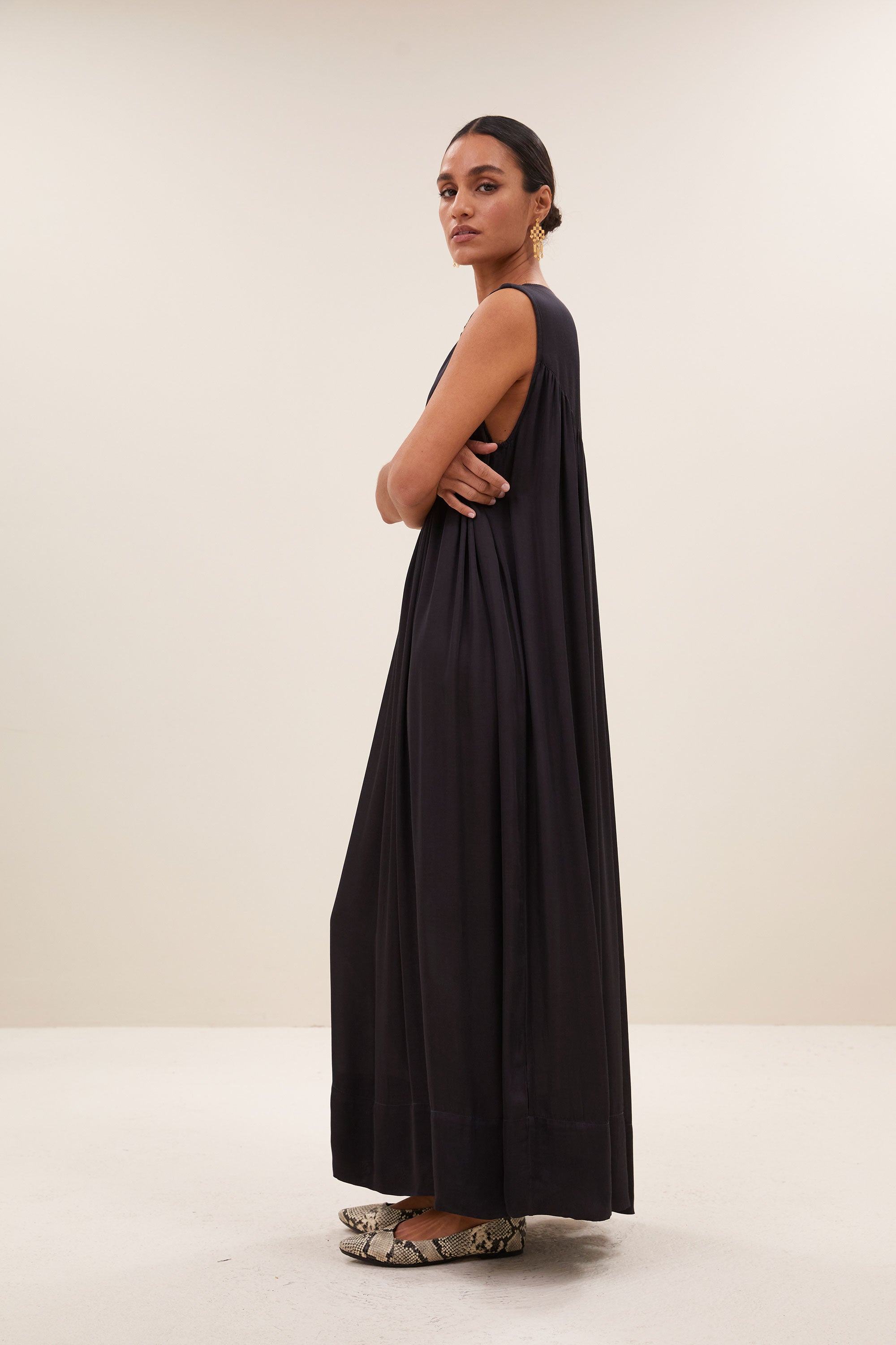 ulla satin dress | jet black