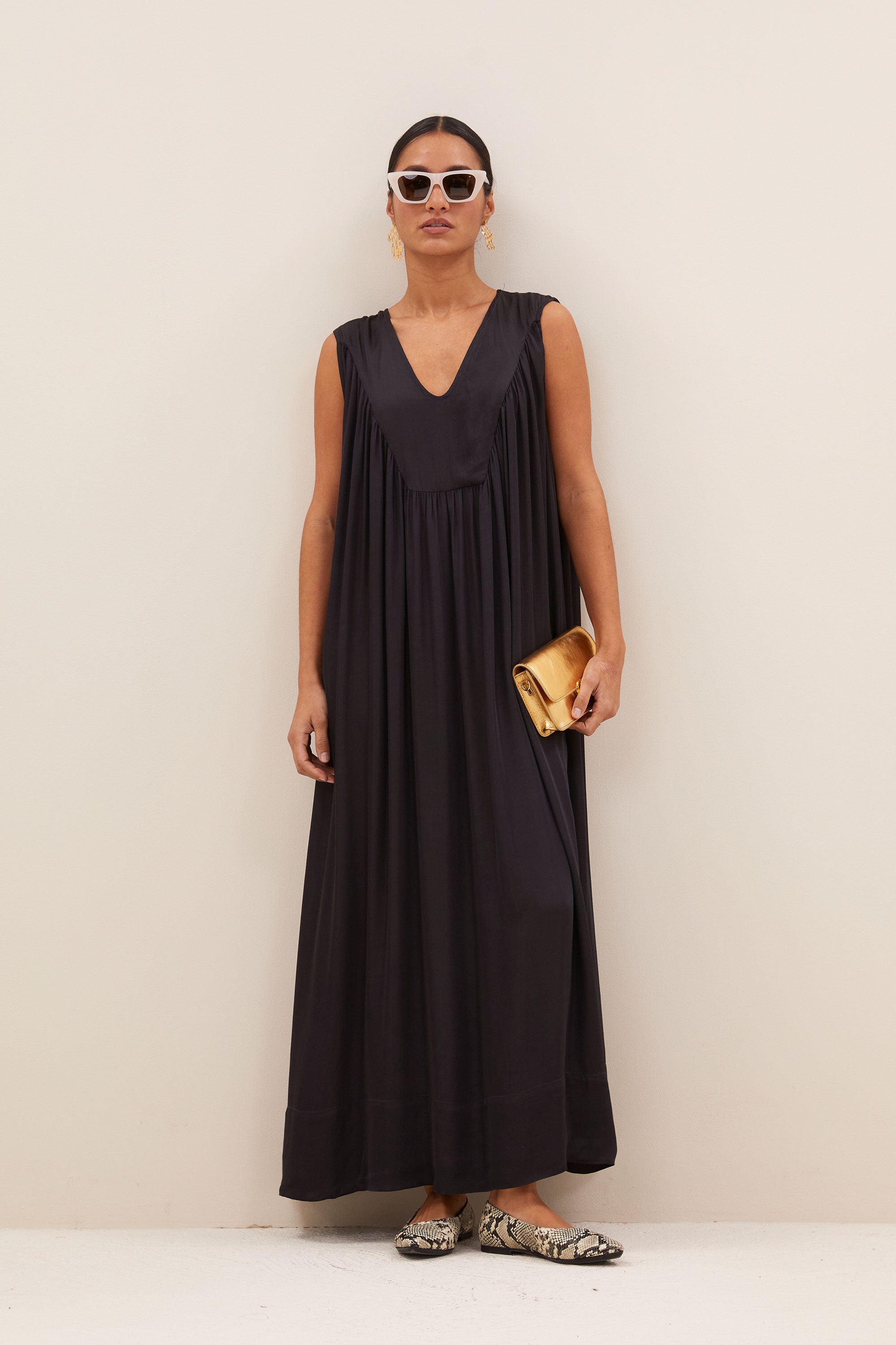 ulla satin dress | jet black