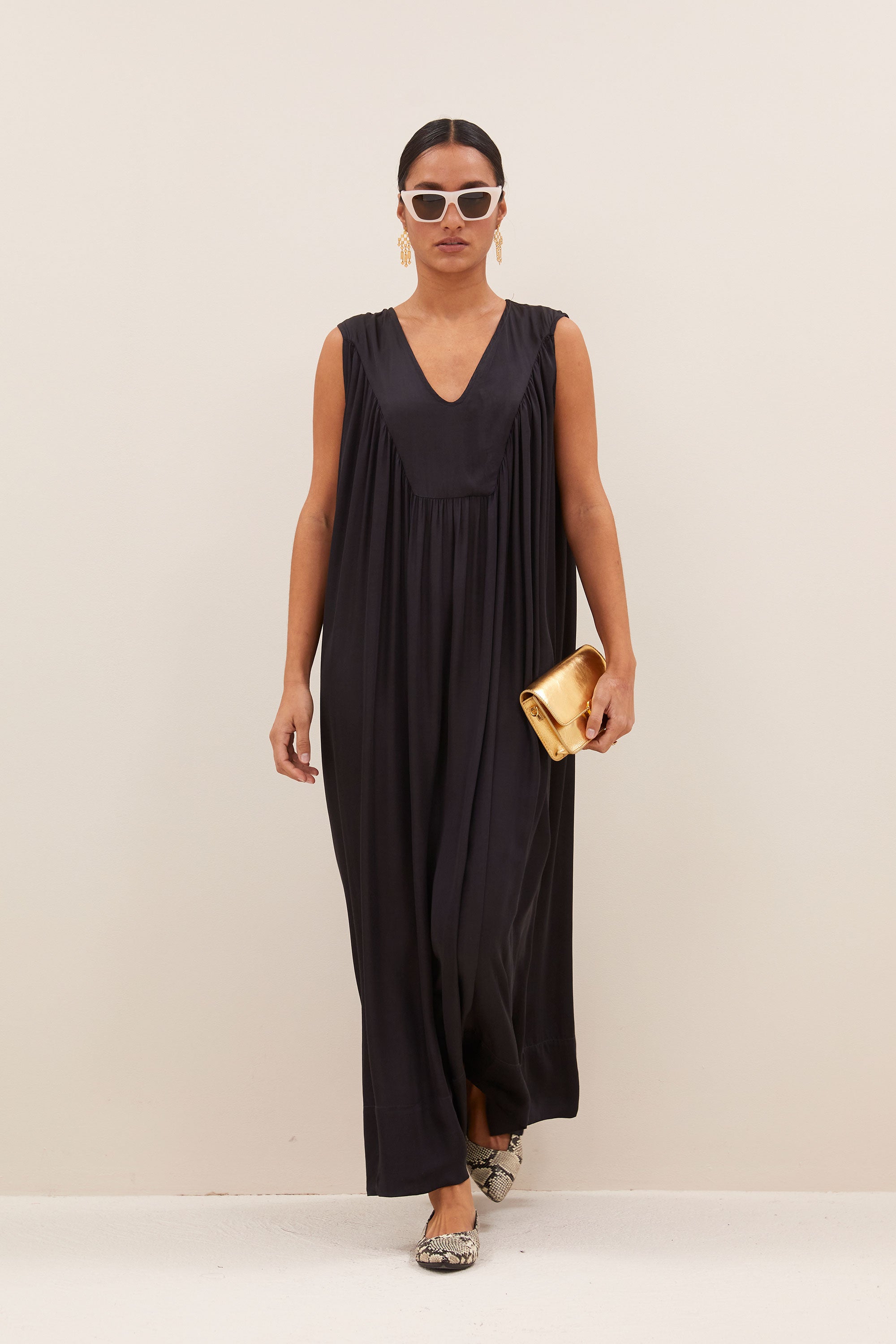 ulla satin dress | jet black