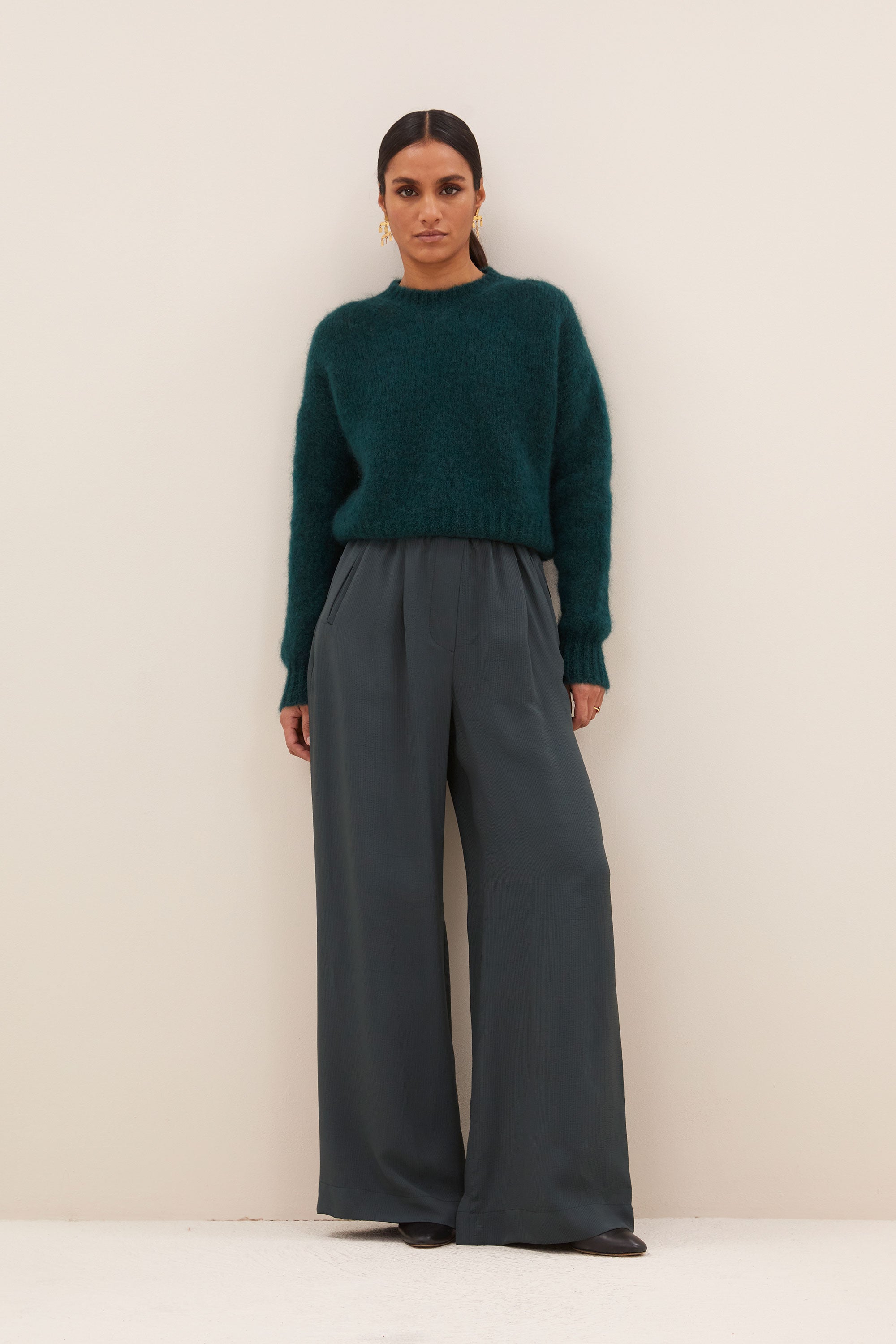 benji satin stripe pants | dried basil