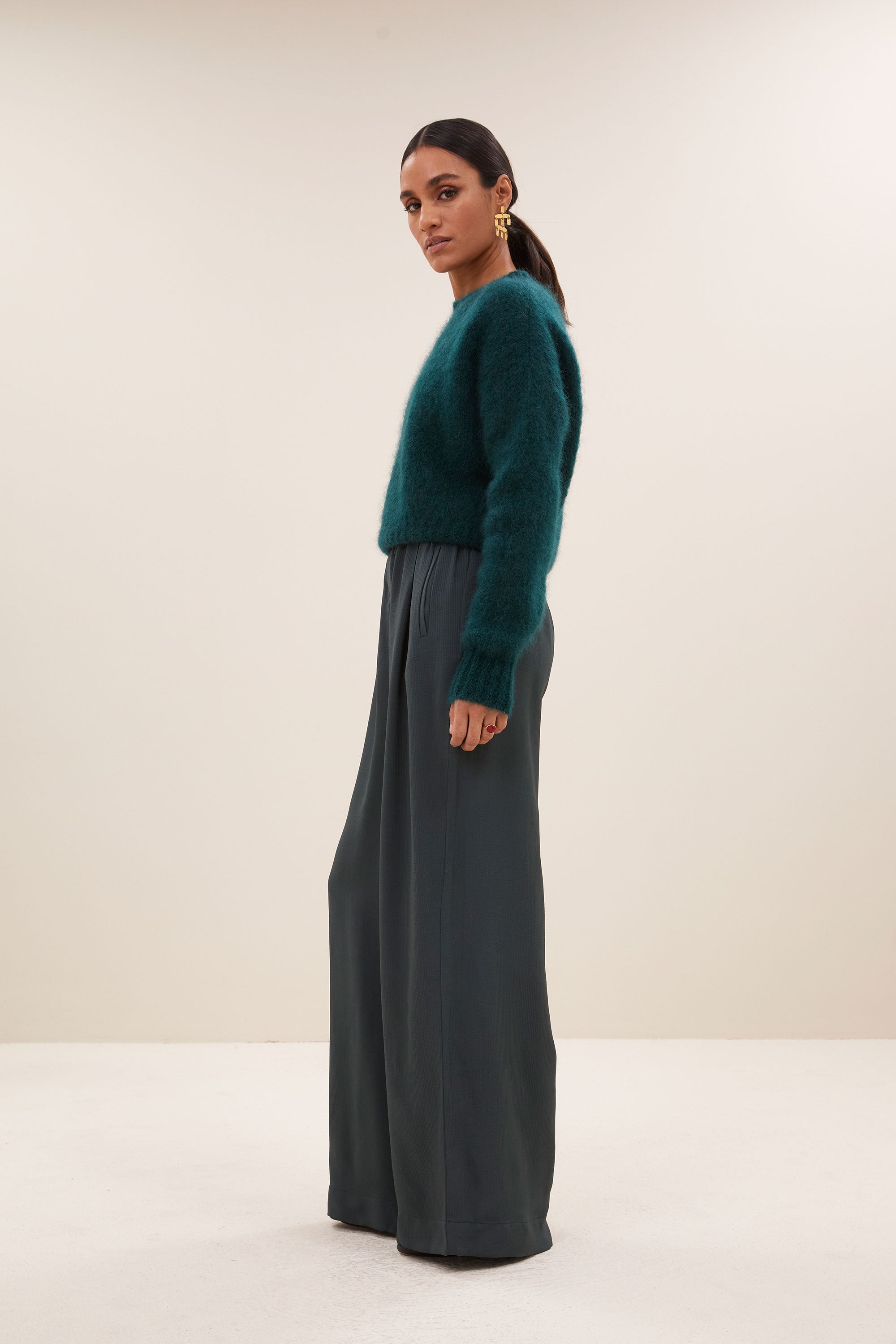 benji satin stripe pants | dried basil