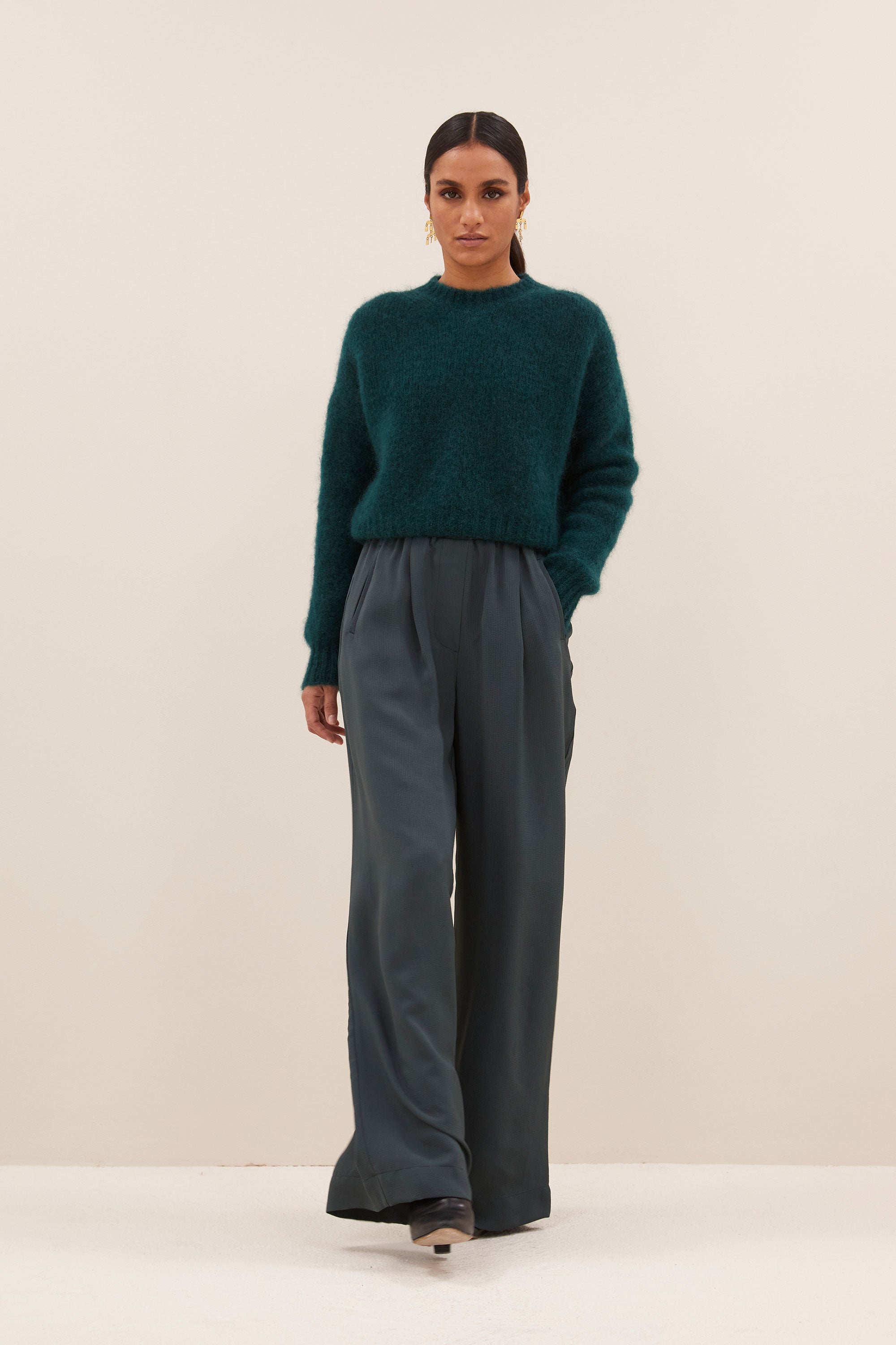 benji satin stripe pants | dried basil