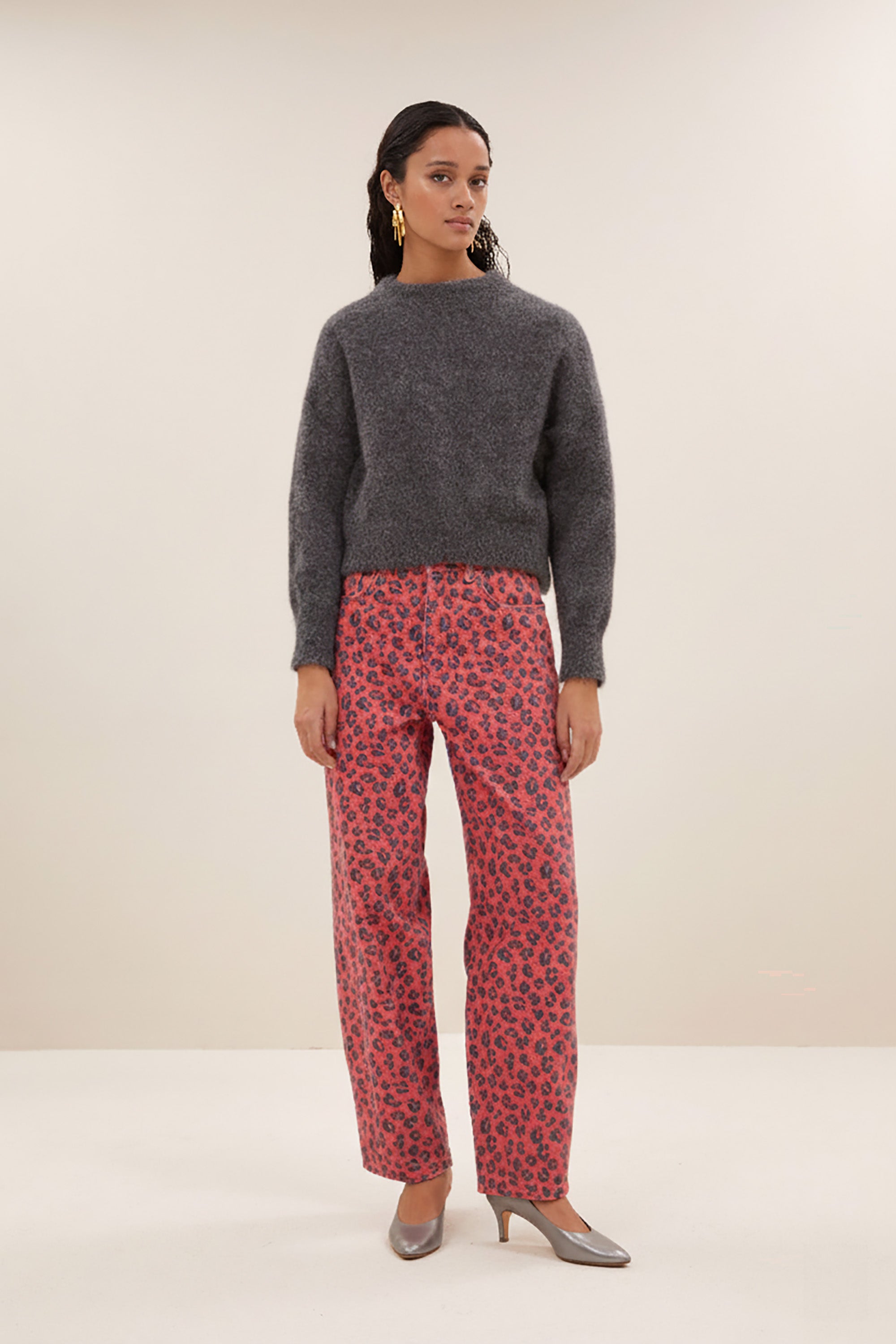 sonny natural pullover - dark grey melee, alpacamix kwaliteit, must-have essential, ribgebreide randen - by-bar - vooraanzicht