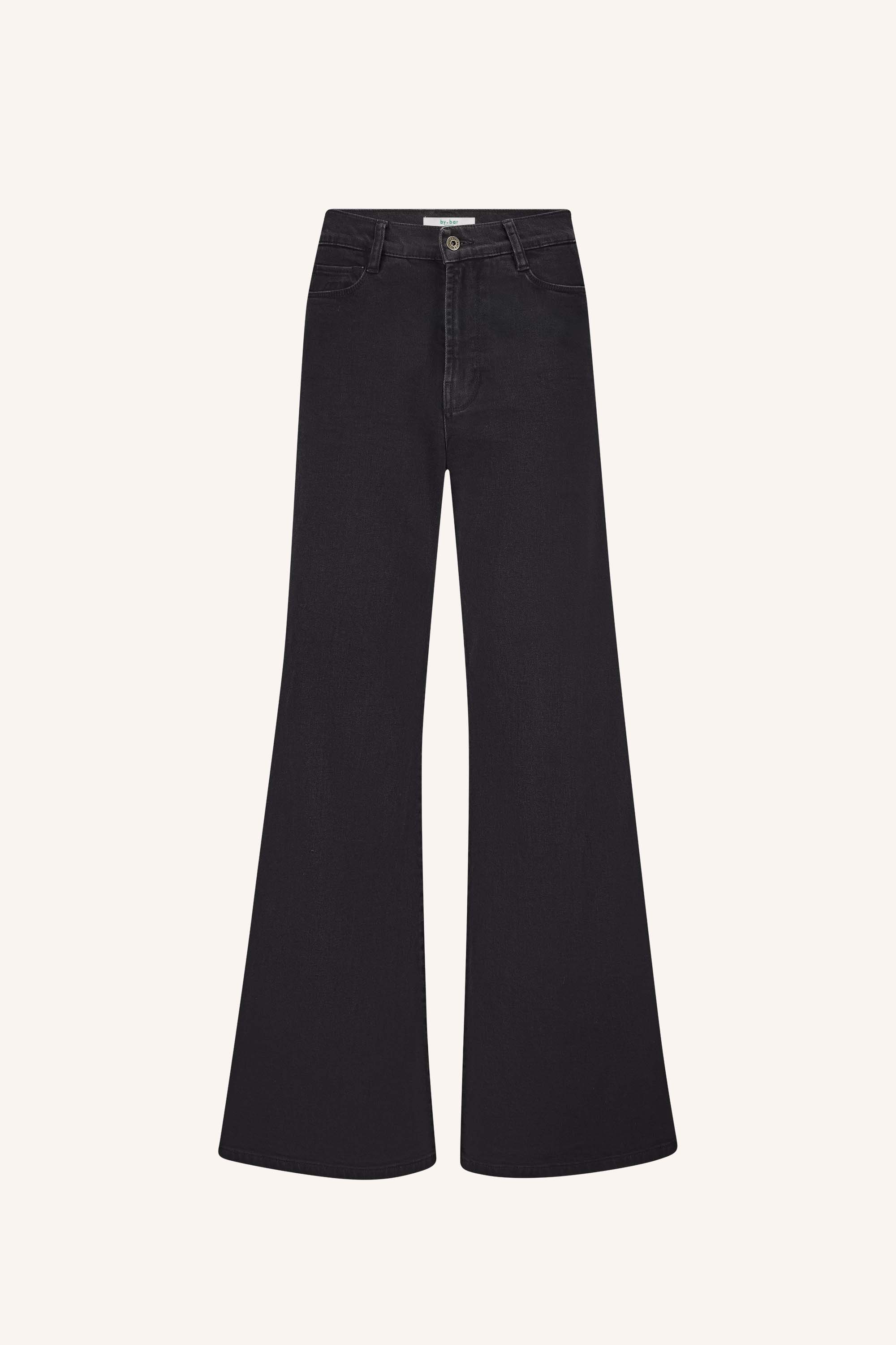 femme jb pants - jet black, all-time classic, wijduitlopende pasvorm, biologisch katoen - by-bar - productfoto