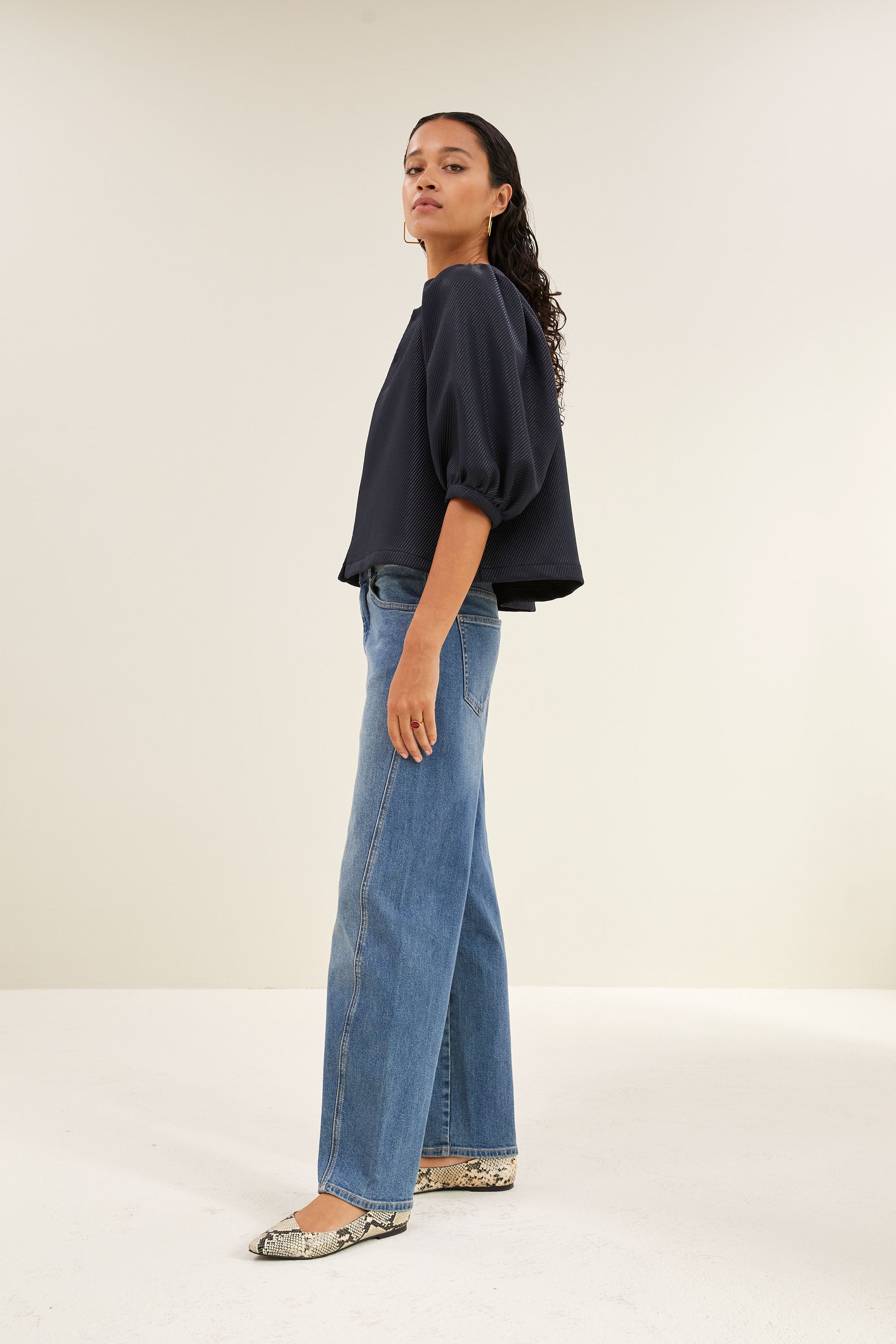 broek - begum mid denim pants denim, normale taille, casual fit, biologisch katoen - by-bar - zijaanzicht