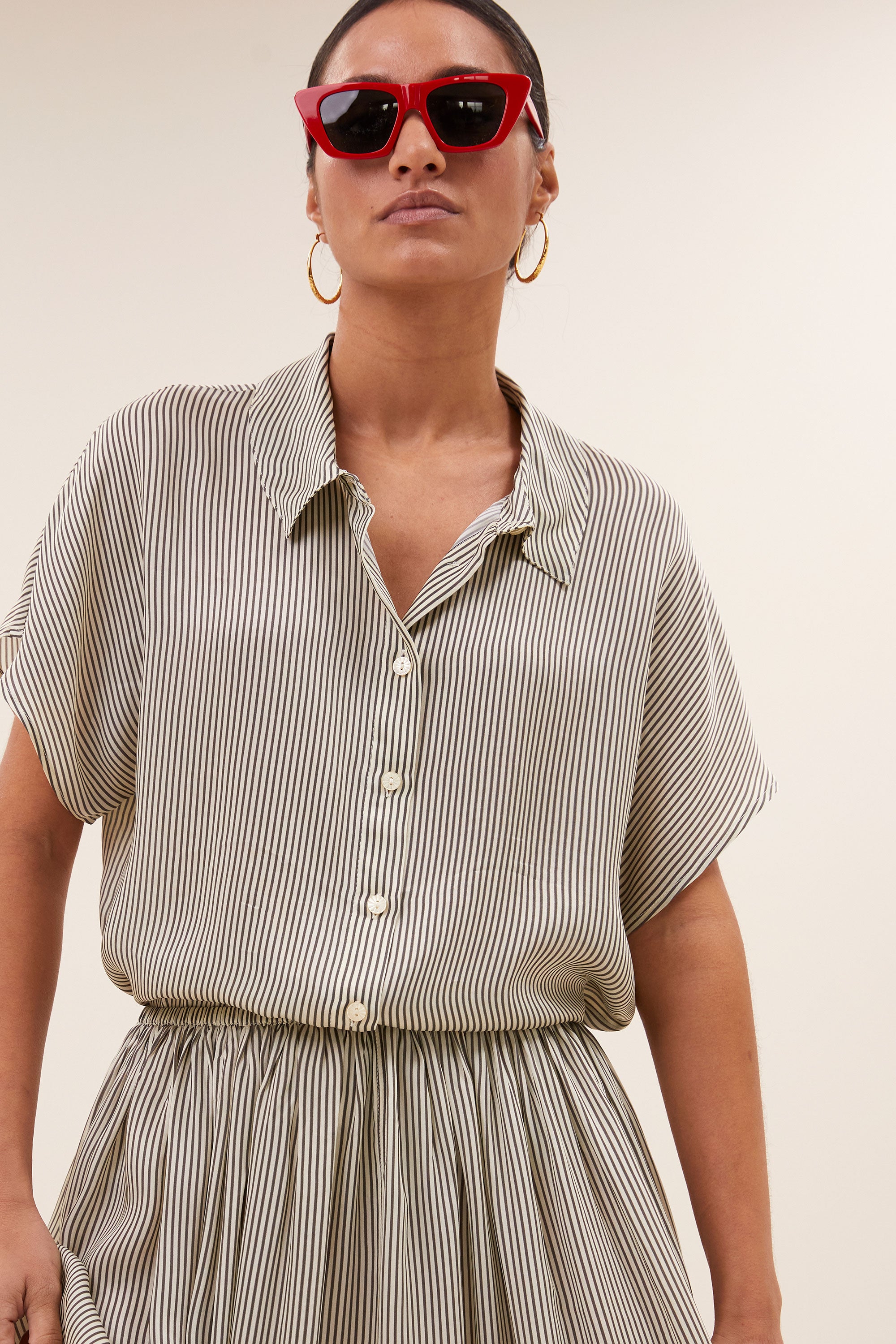 reva viscose stripe skirt | graphite stripe print