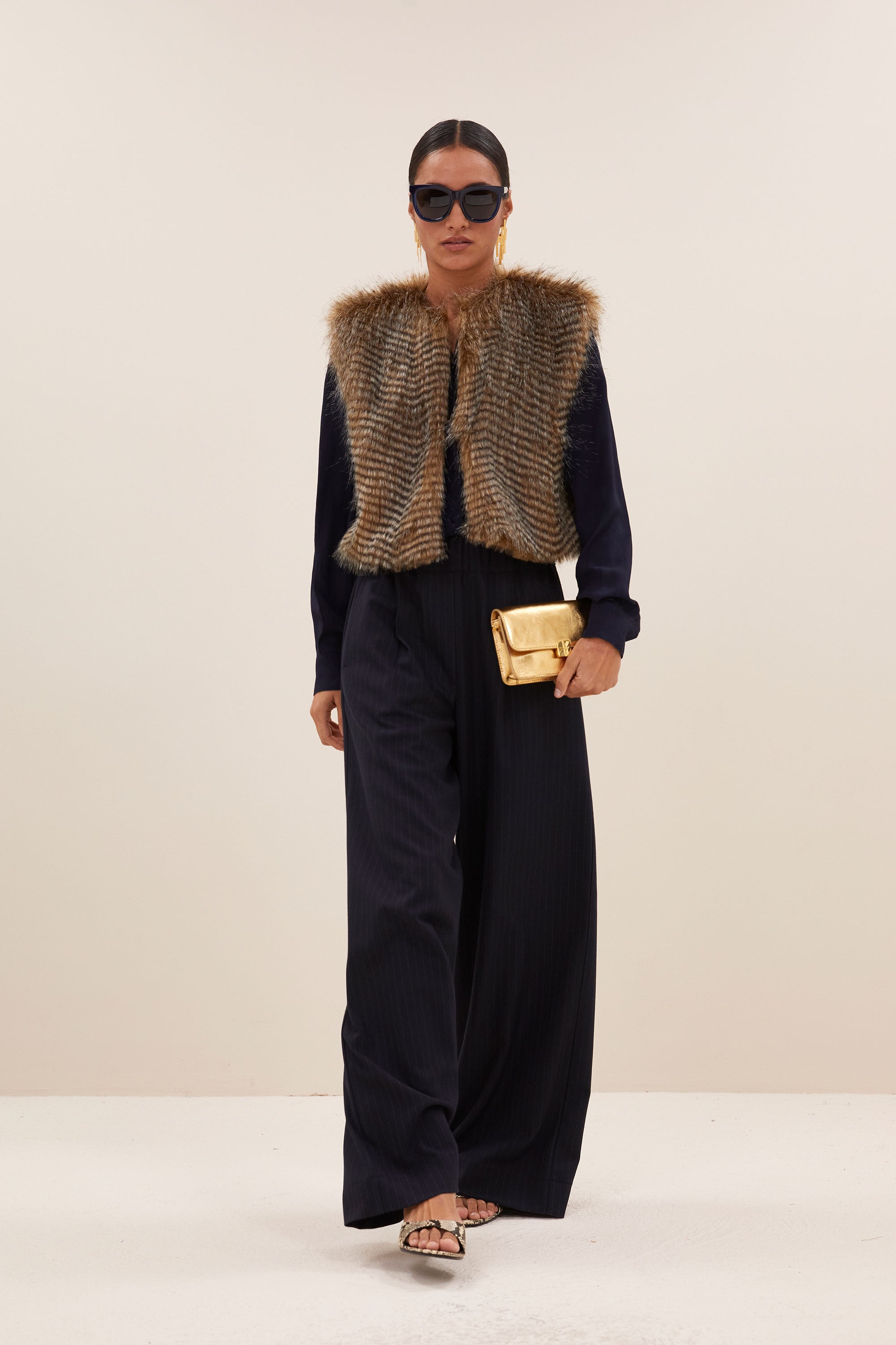 nori faux fur gilet | brown