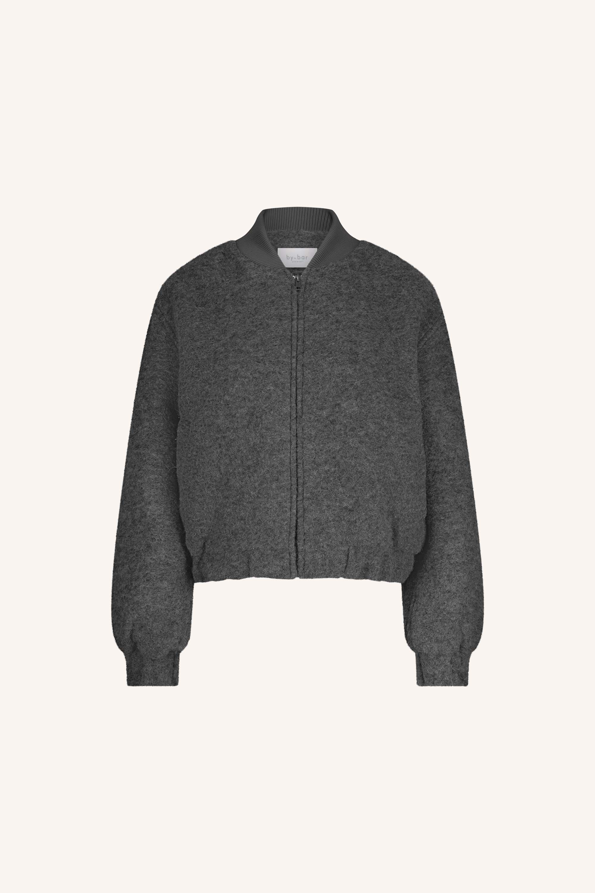 aleksi jacket - dark grey, verborgen steekzakken, ribgebreide randen, ritssluiting - by-bar - productfoto