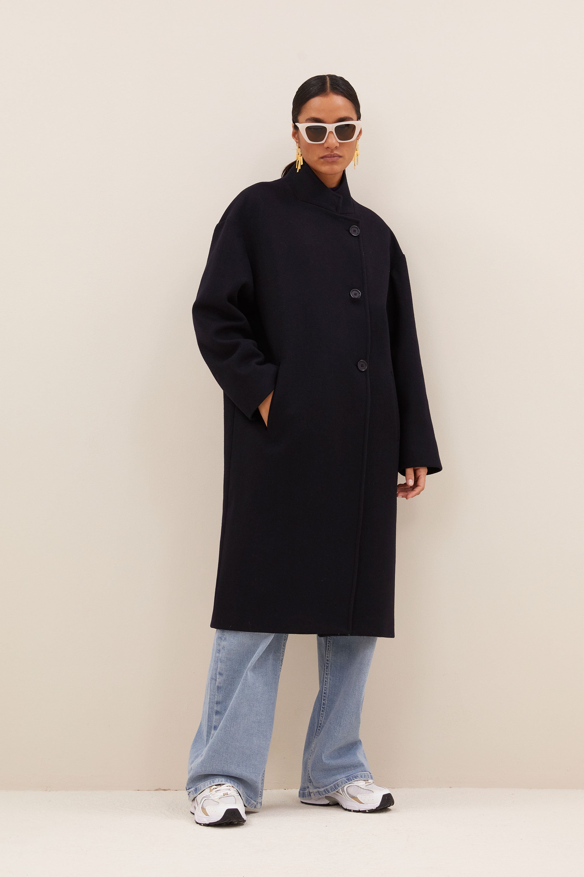 macy coat - midnight, all-time classic, verborgen steekzakken, opstaande kraag - by-bar - extra