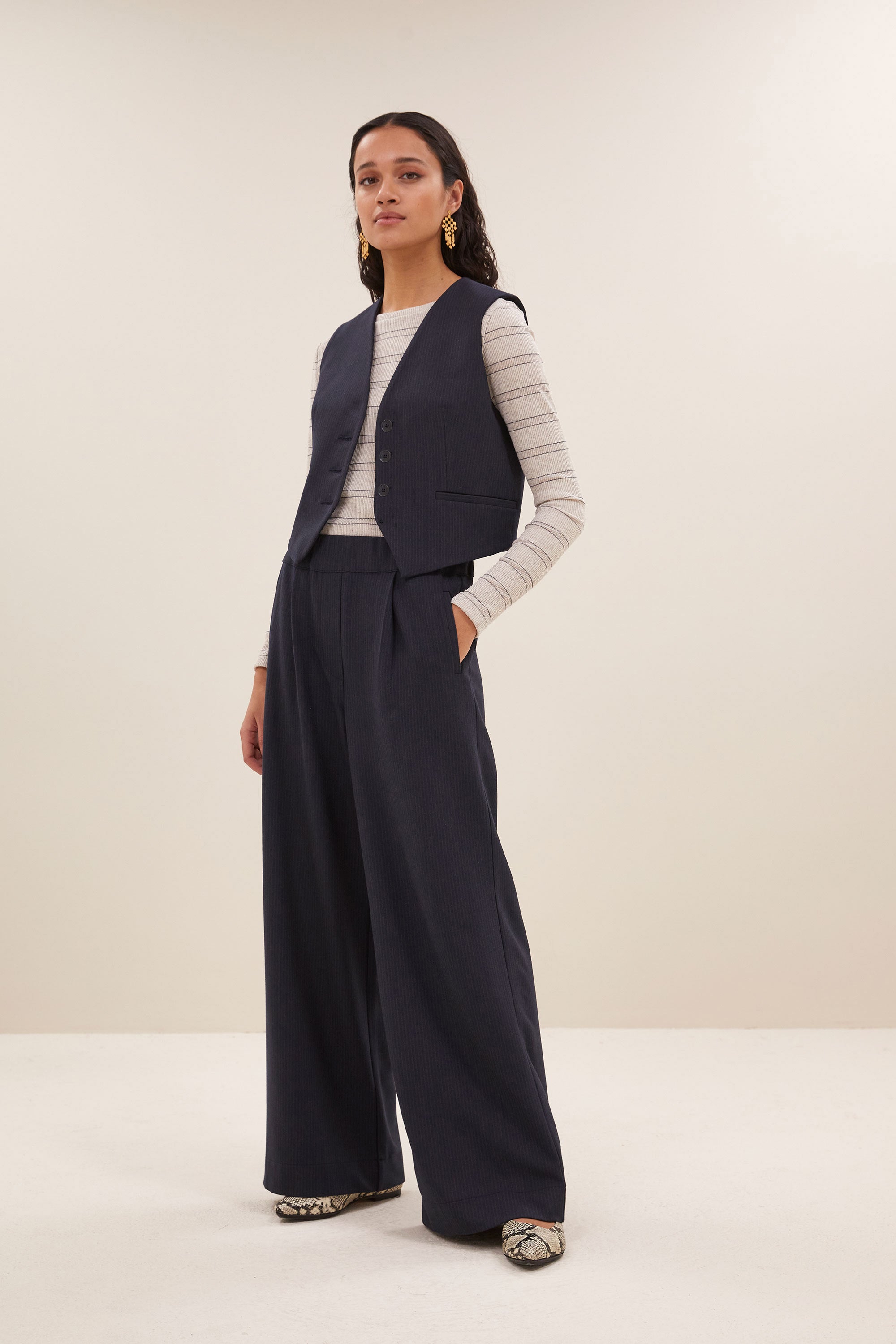 lynn copper stripe gilet - copper stripe, all-time classic, aansluitende fit, binnenvoering - by-bar - extra