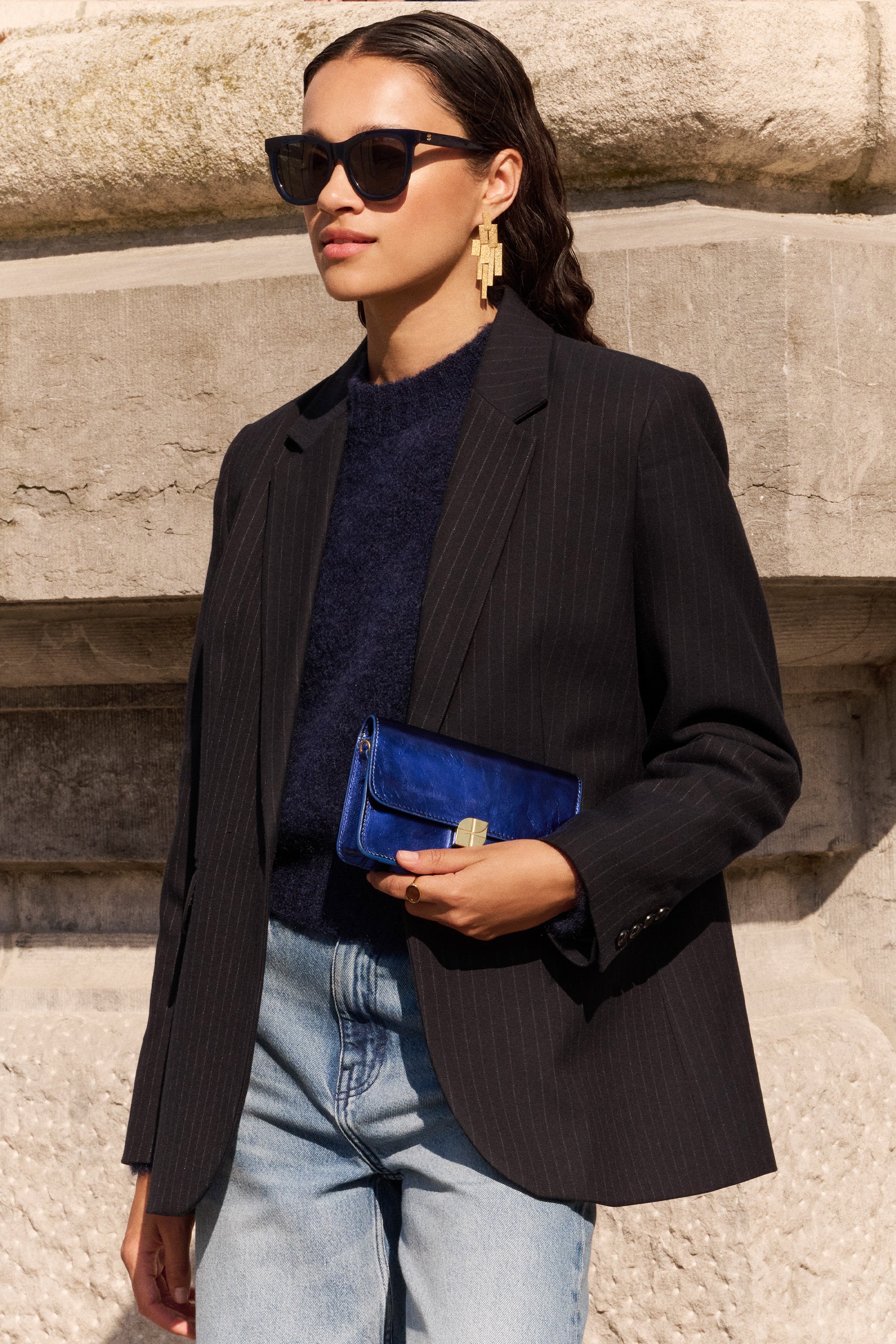 jill pinstripe blazer | midnight