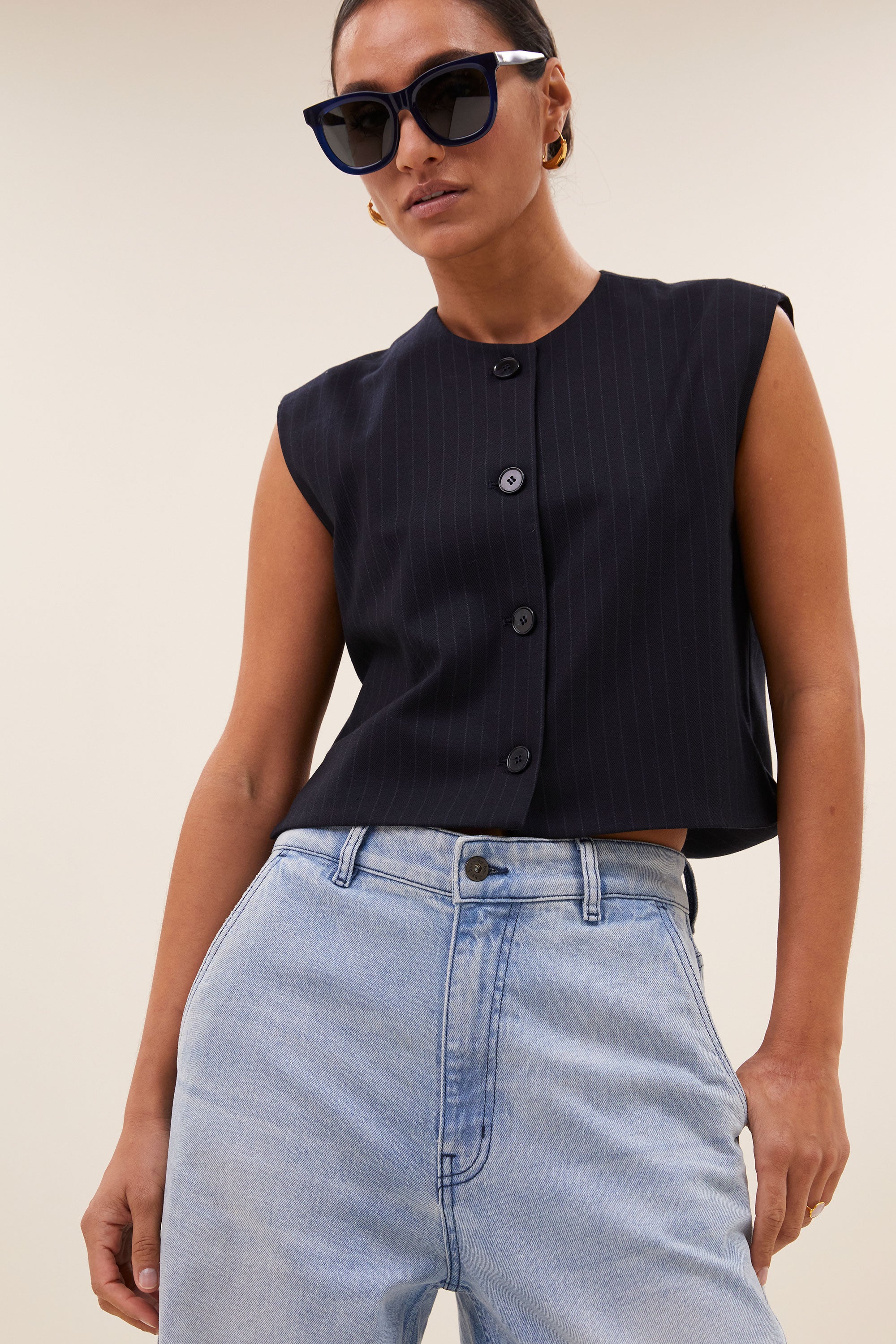 gilet – nori pinstripe gilet - midnight – by-bar