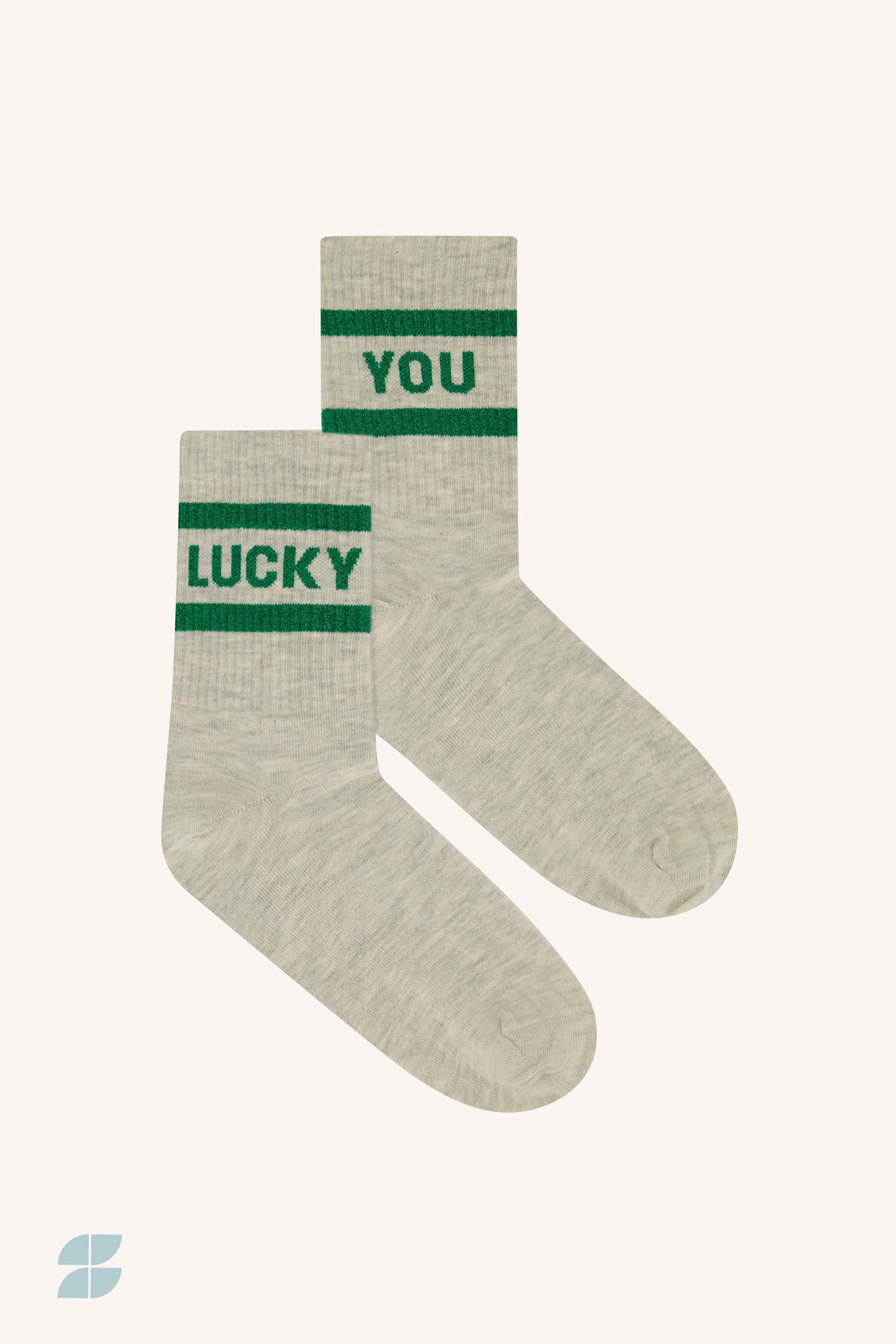 lucky sparkle grey socks | spring green