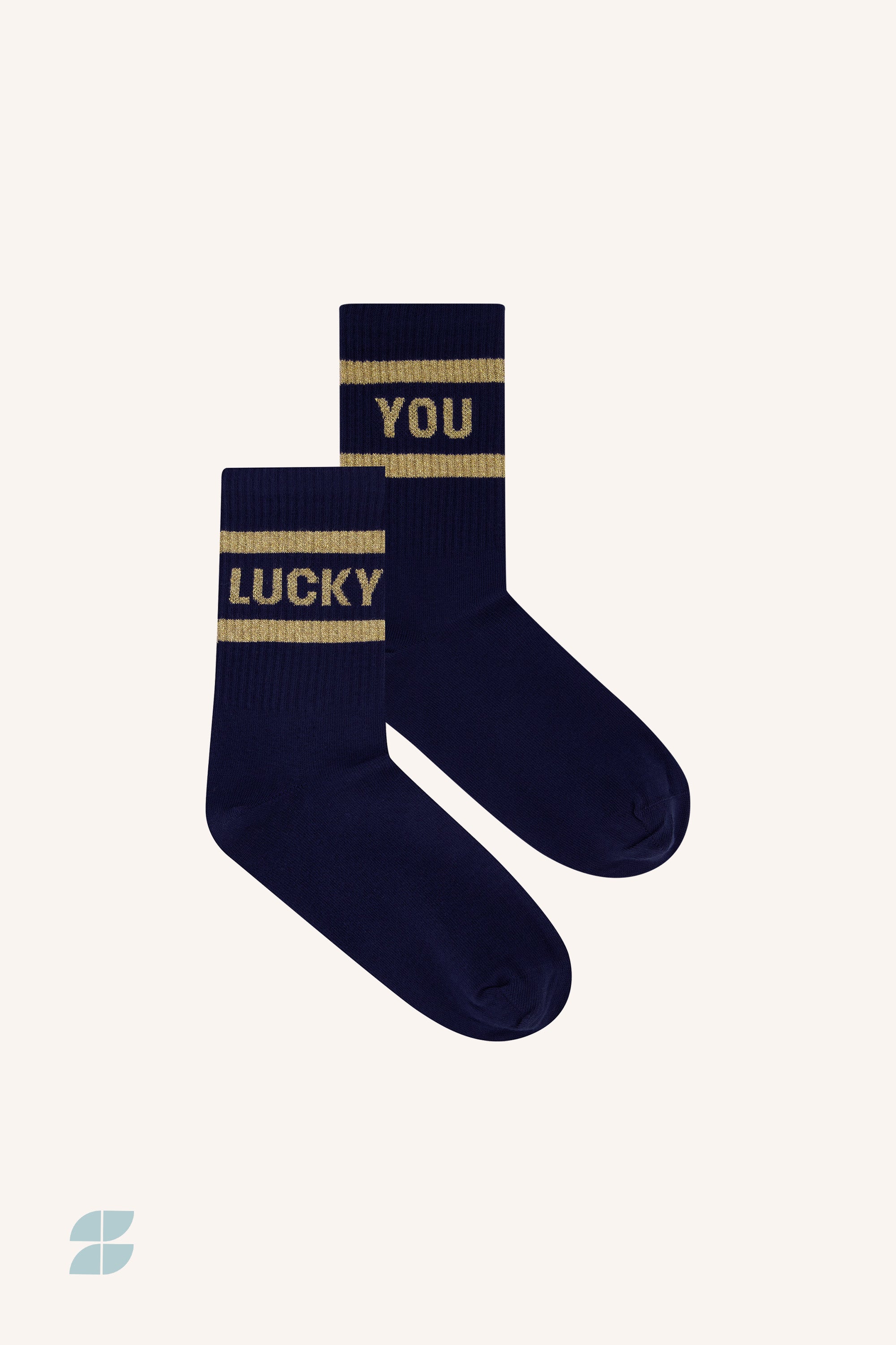 lucky sparkle navy socks | gold