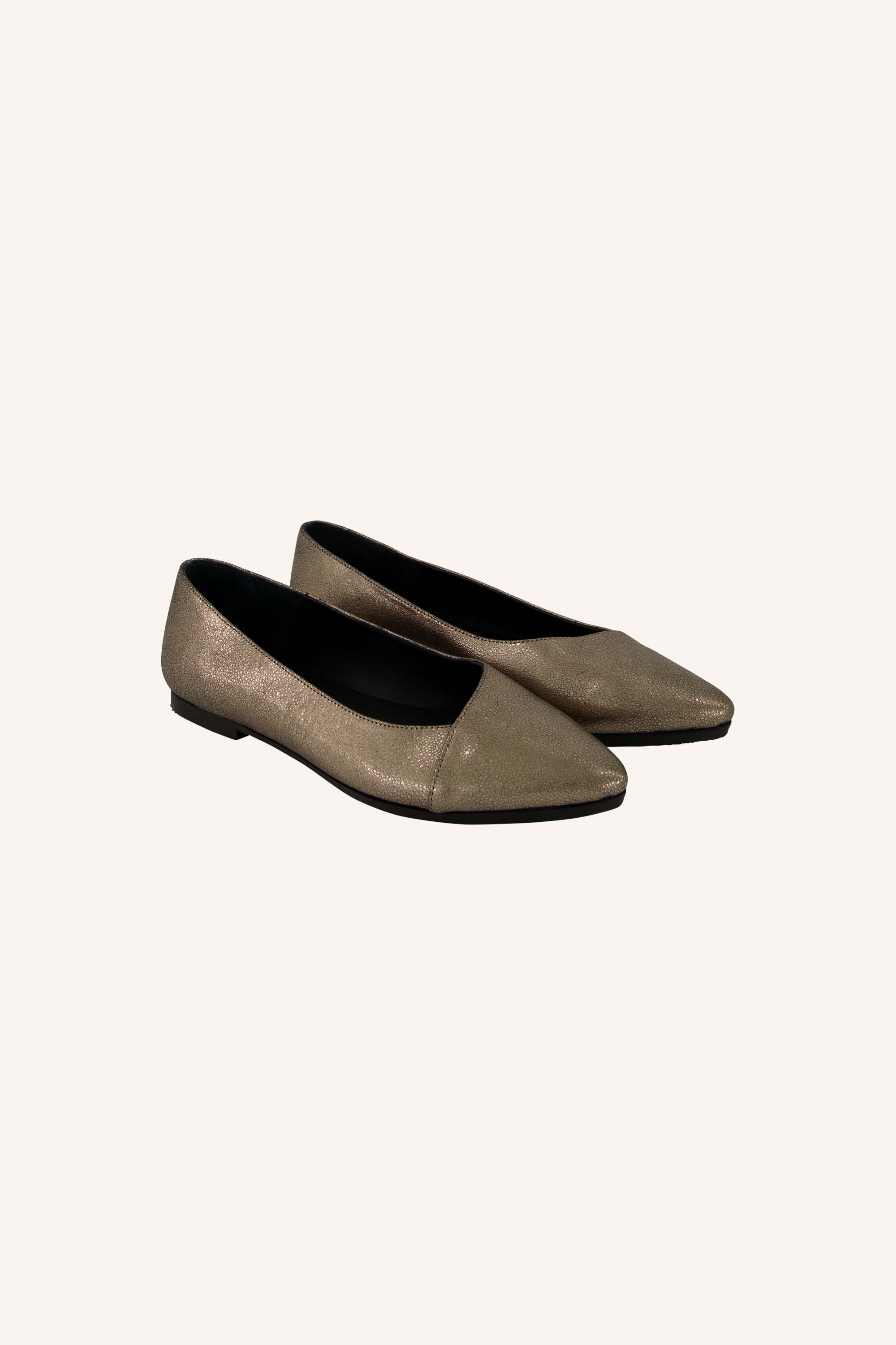 leather metallic ballerina | biscuit