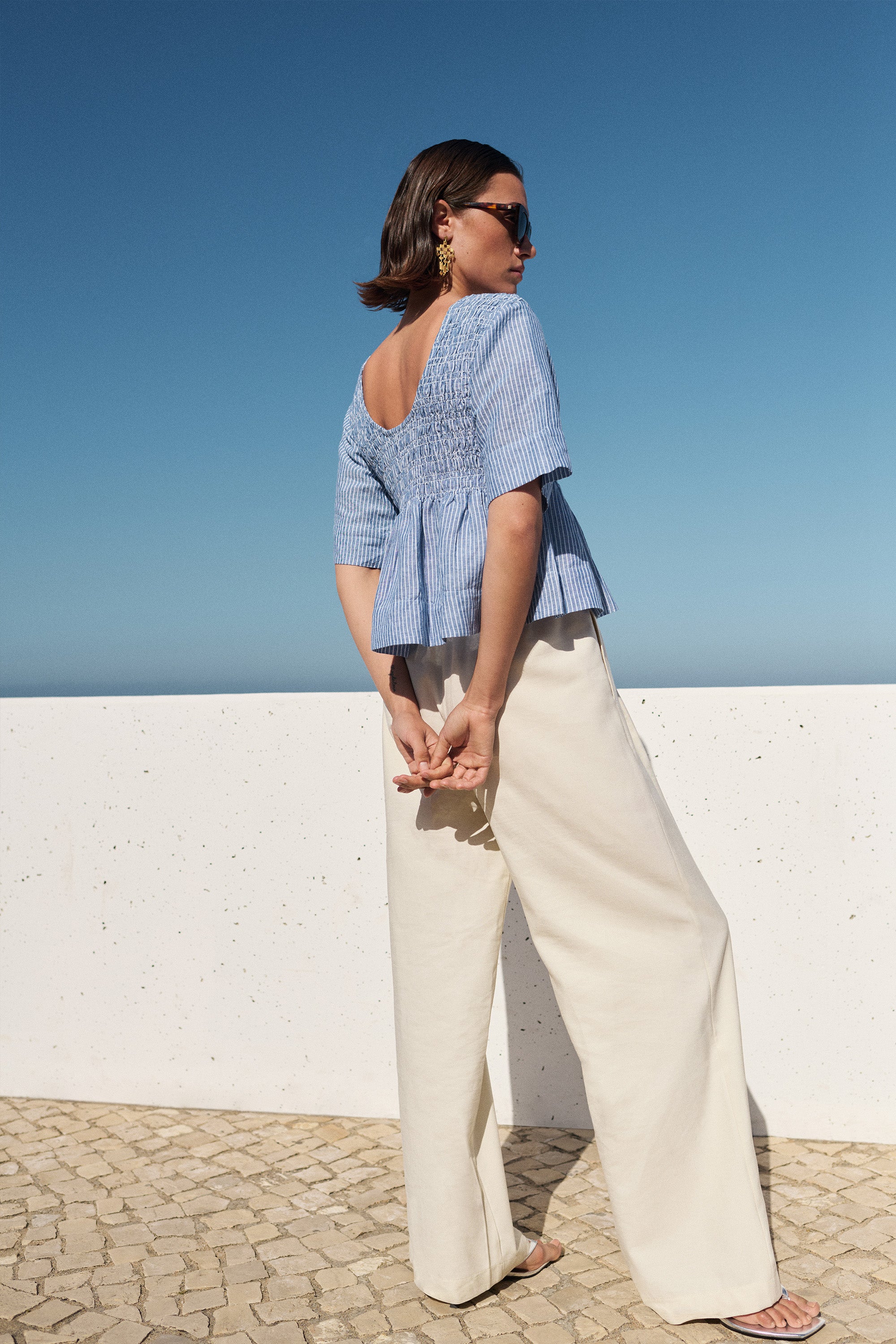 runa linen stripe top | blue stripe