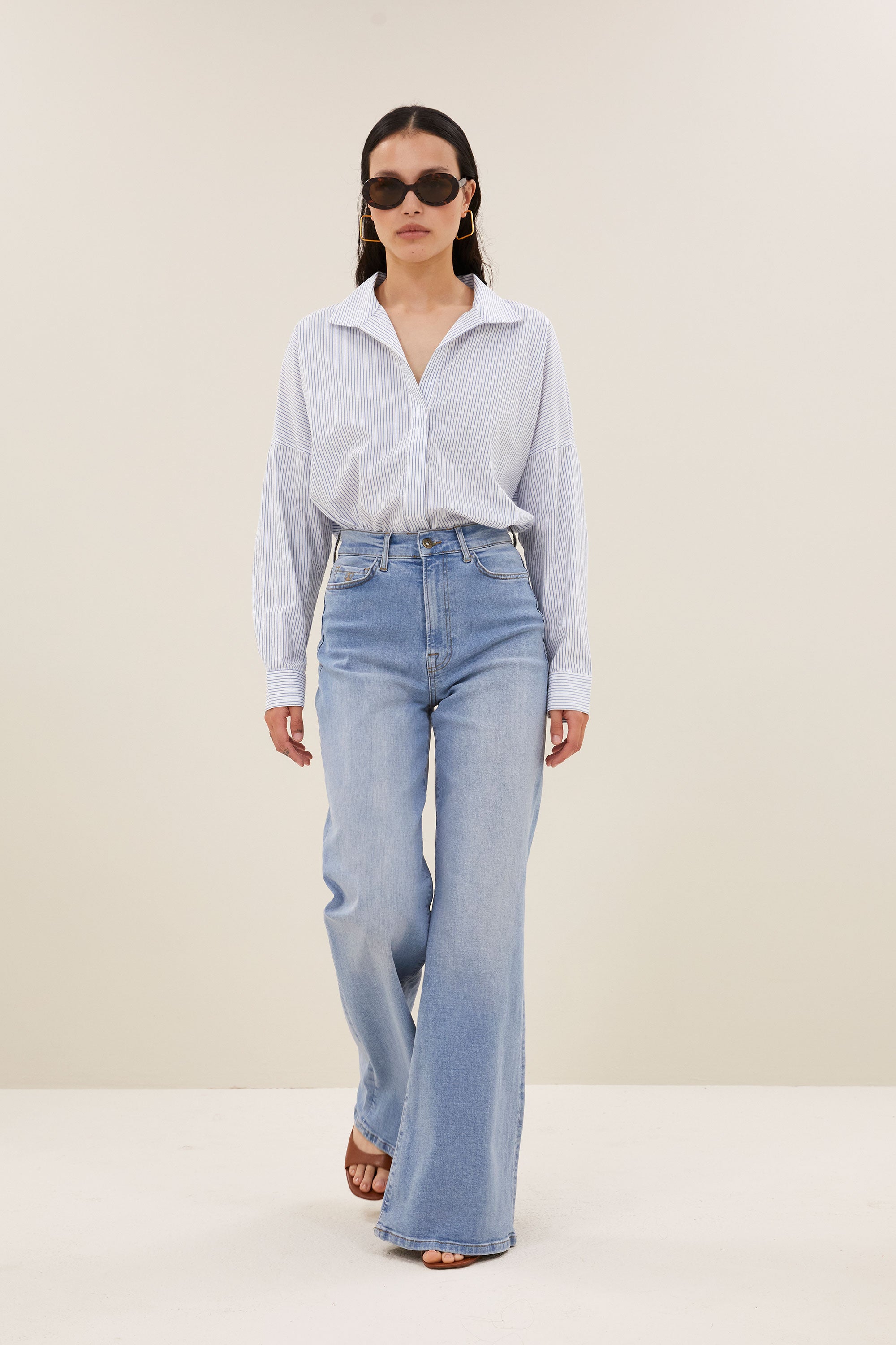 jule stripe blouse | blue seer stripe