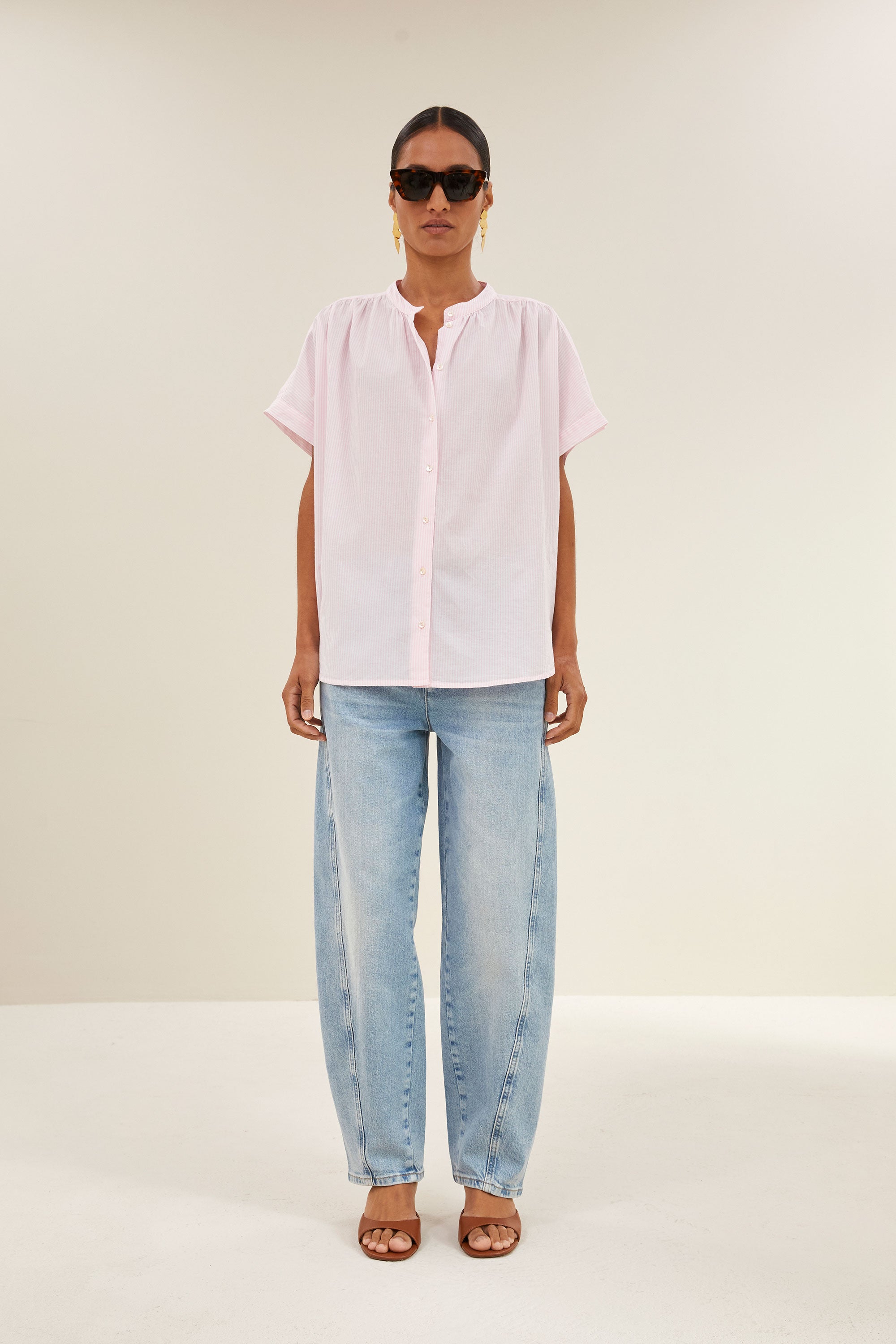 minte pinstripe blouse | pink pin stripe