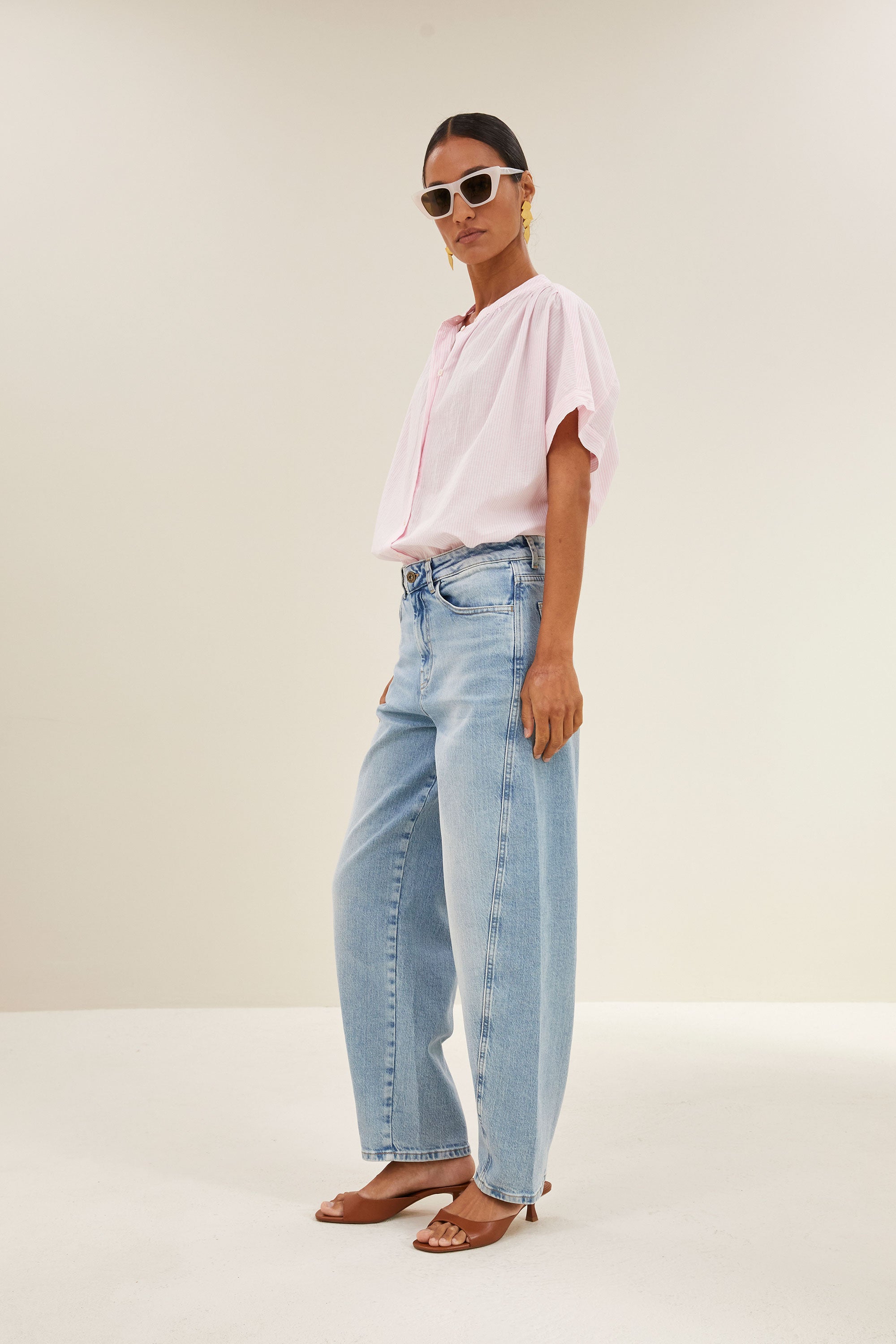 minte pinstripe blouse | pink pin stripe