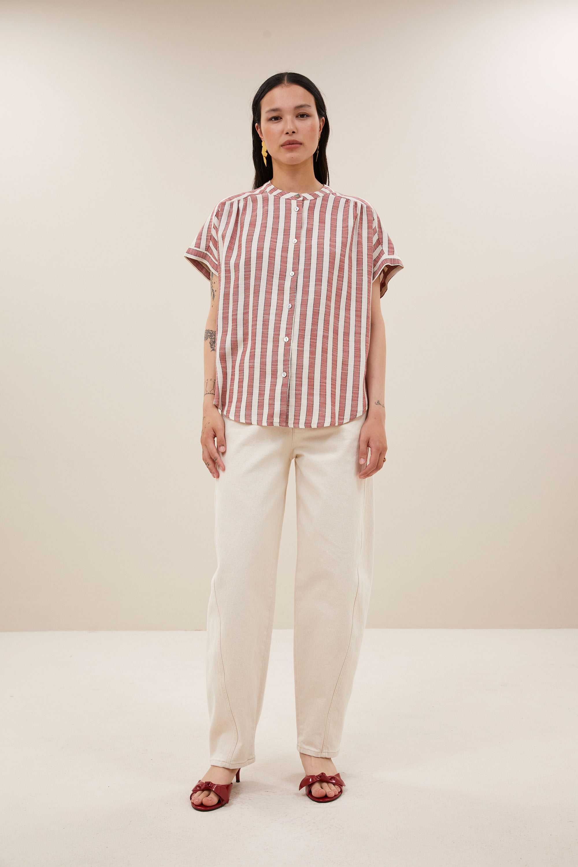 minte wide stripe blouse | red stripe