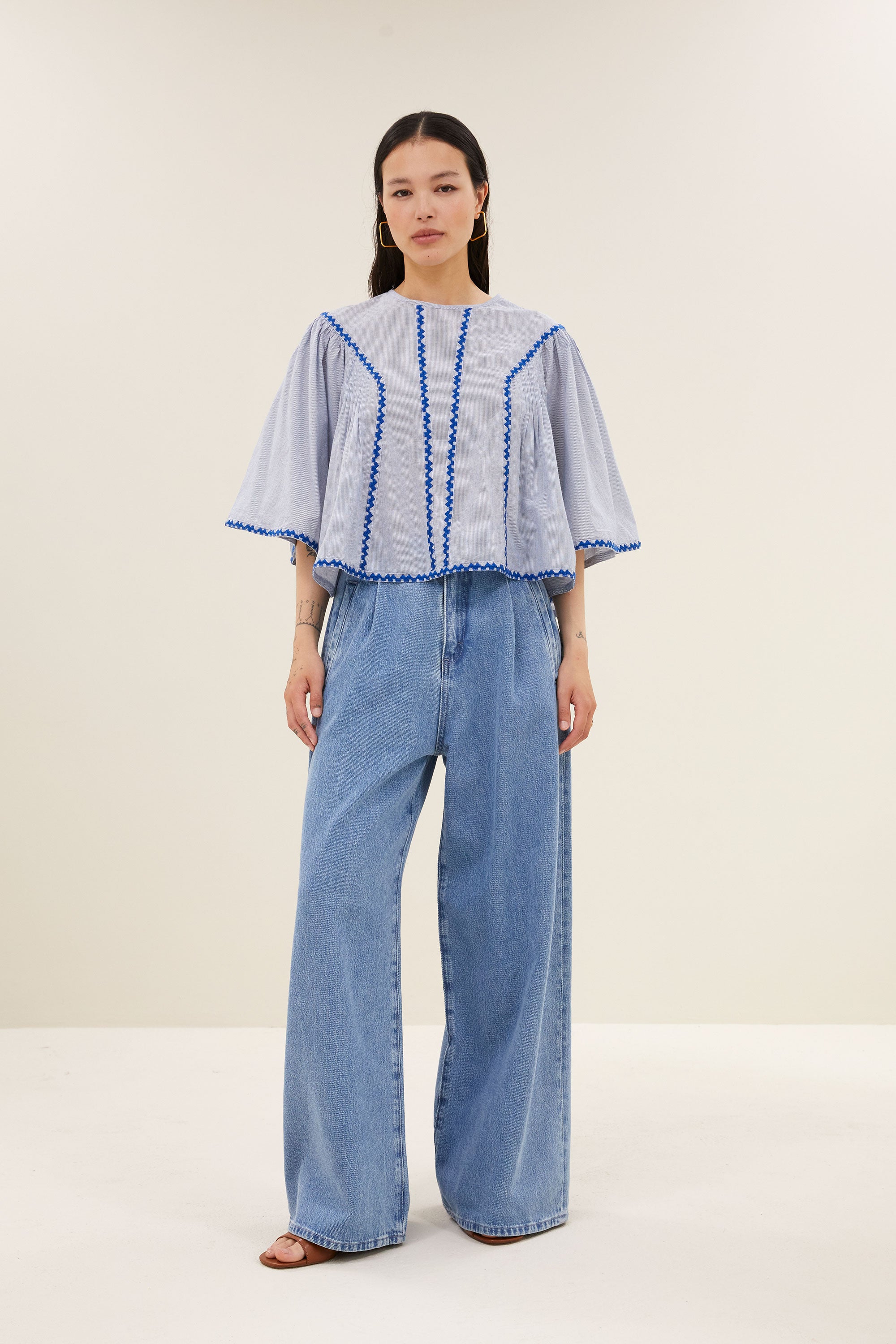 davin pinstripe blouse | blue pin stripe