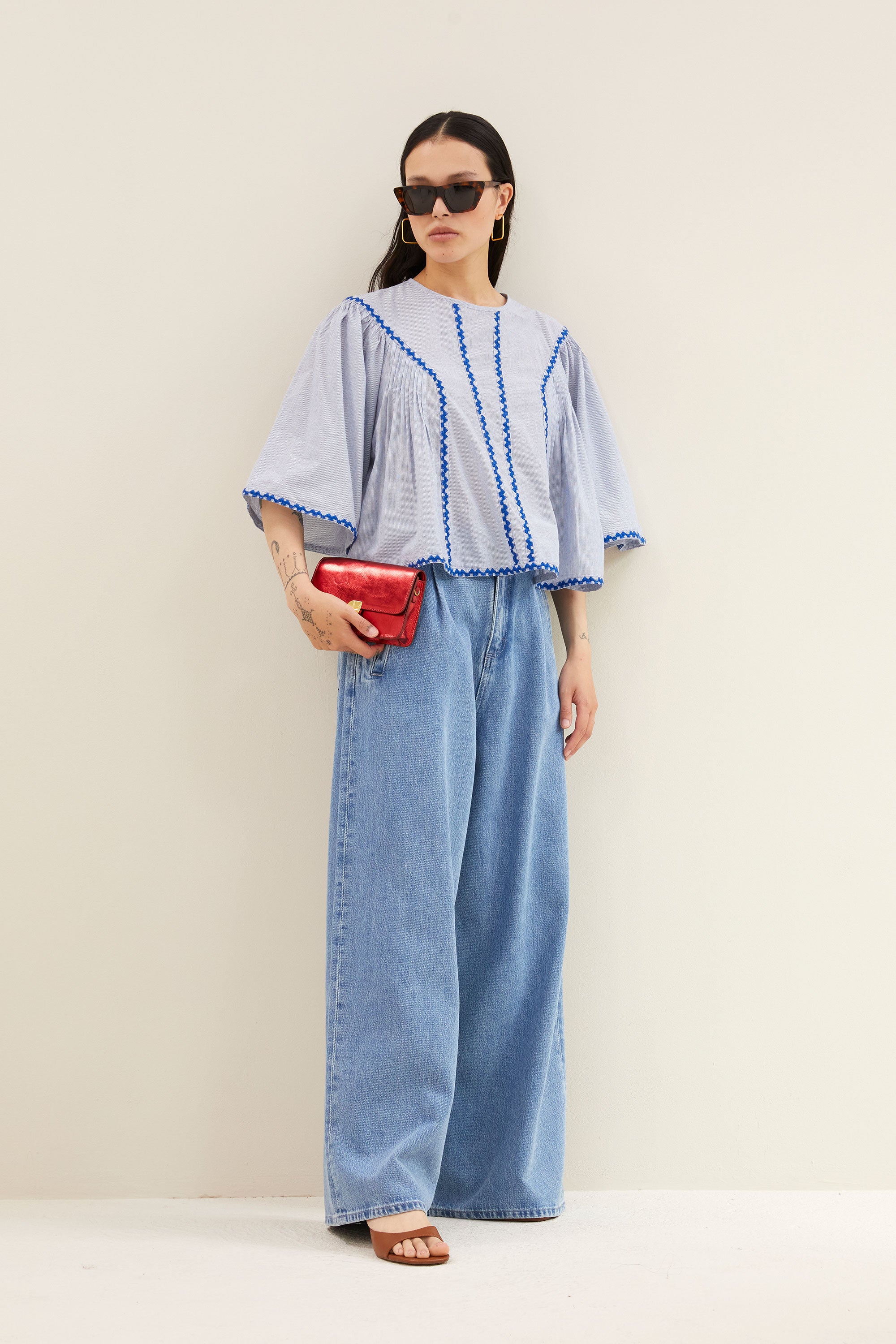 davin pinstripe blouse | blue pin stripe