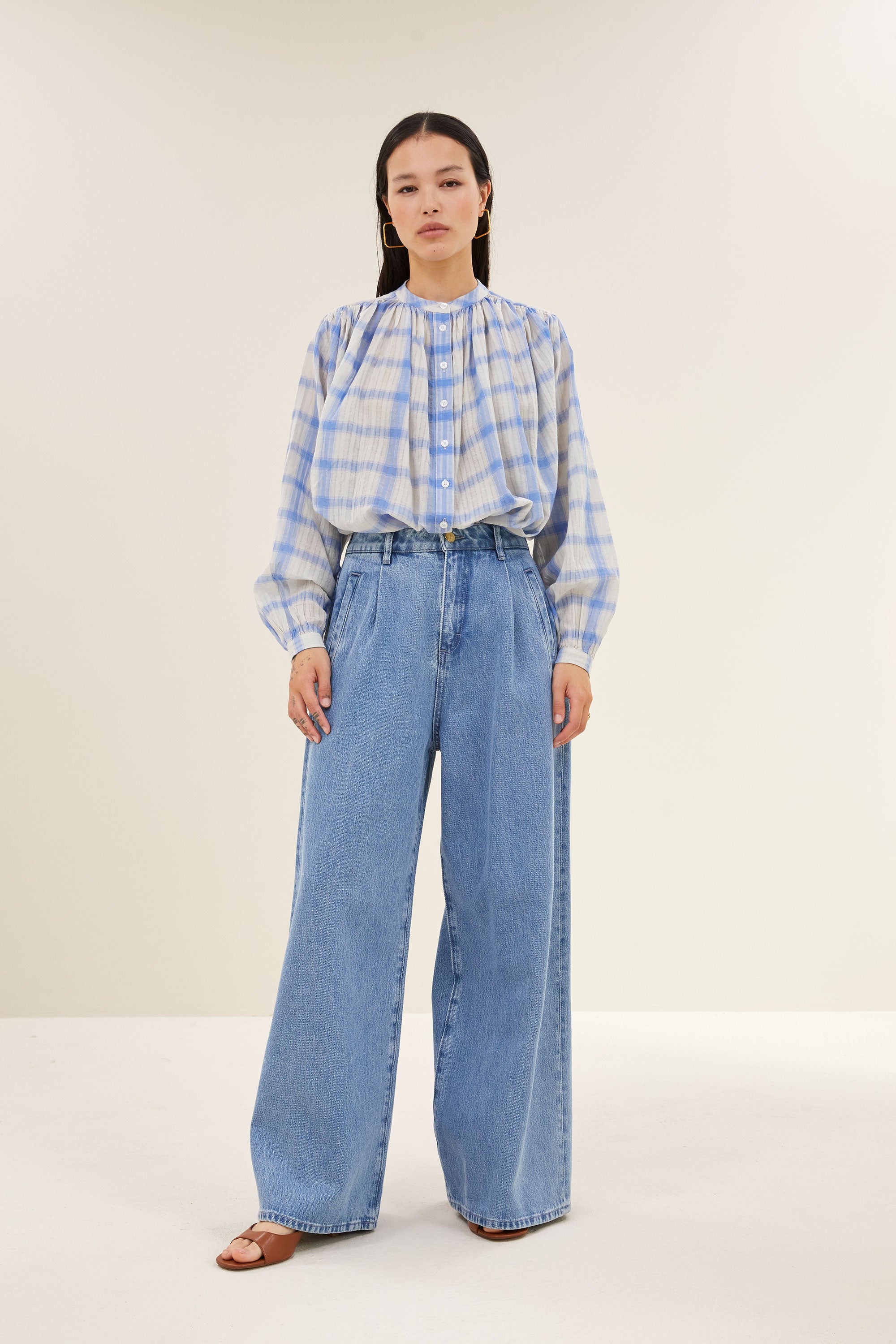 nyka check blouse | light blue check