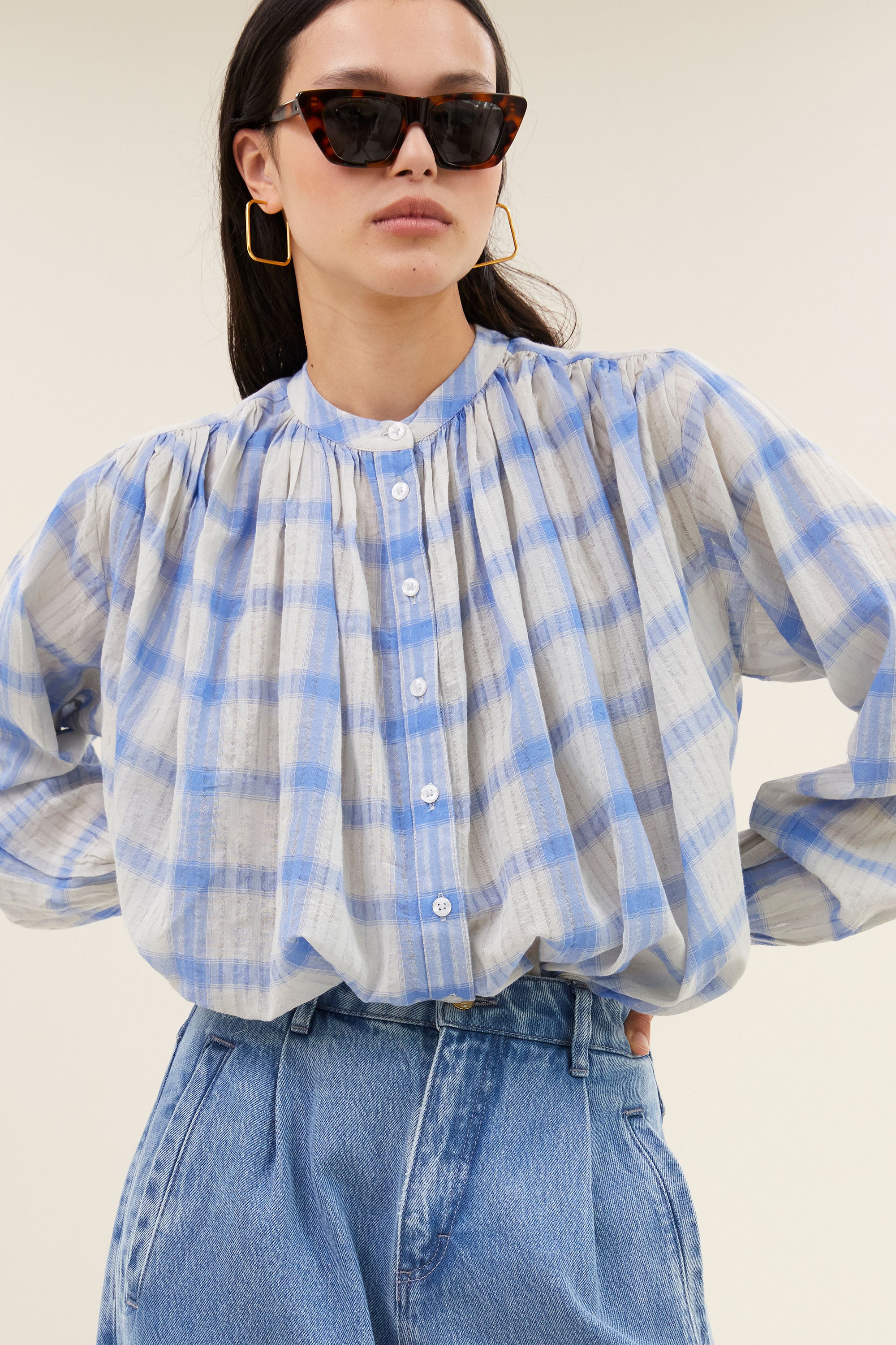 nyka check blouse | light blue check