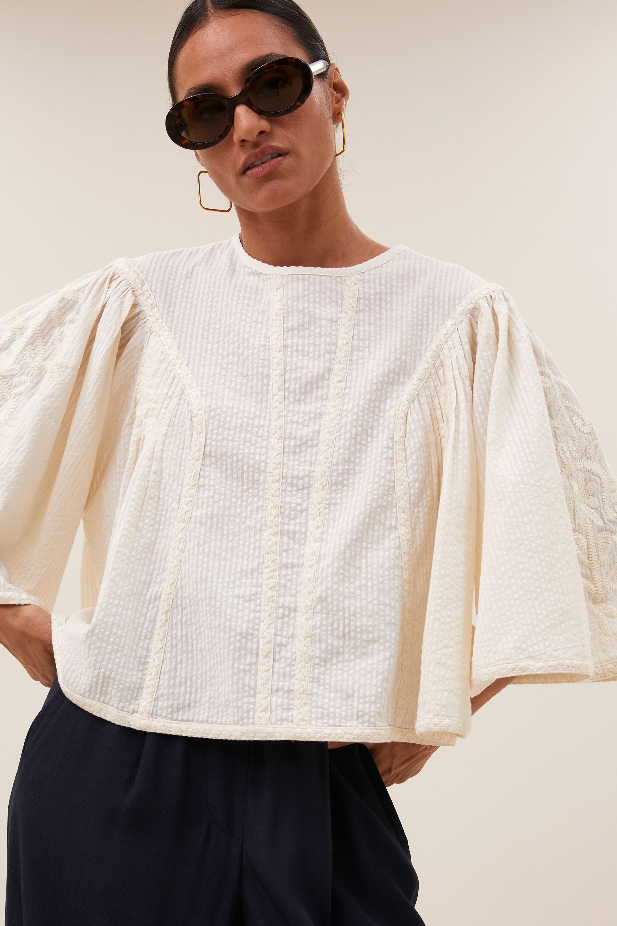 davin seersucker blouse | off white