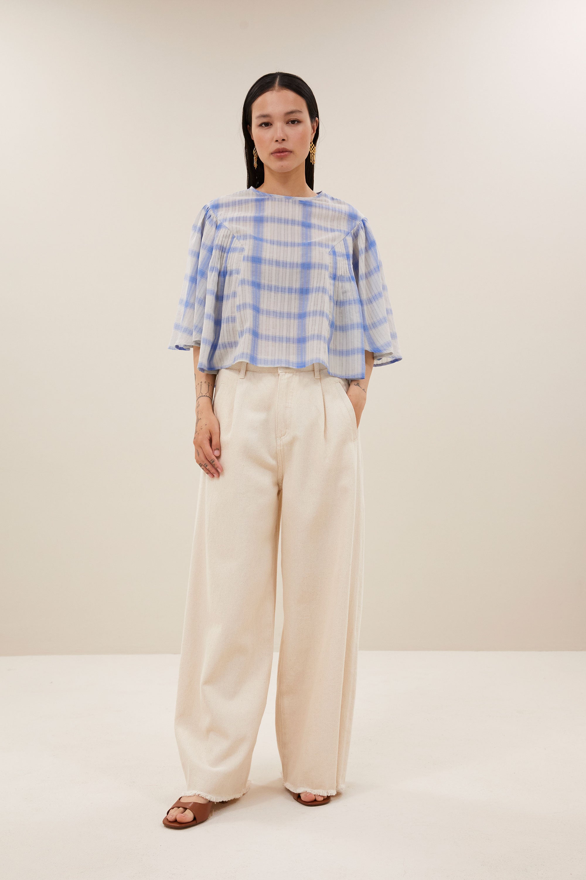 davin check blouse | light blue check