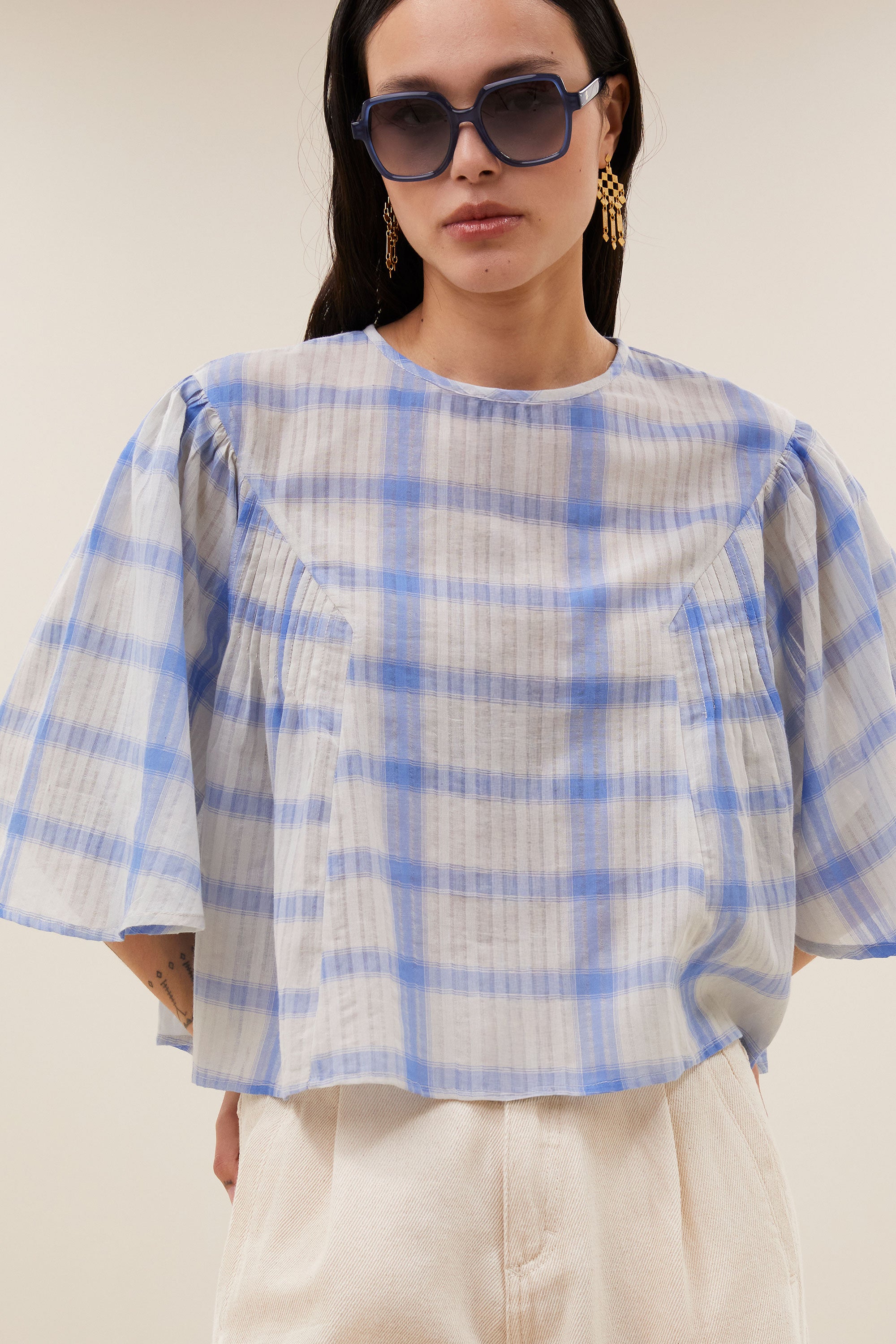 davin check blouse | light blue check