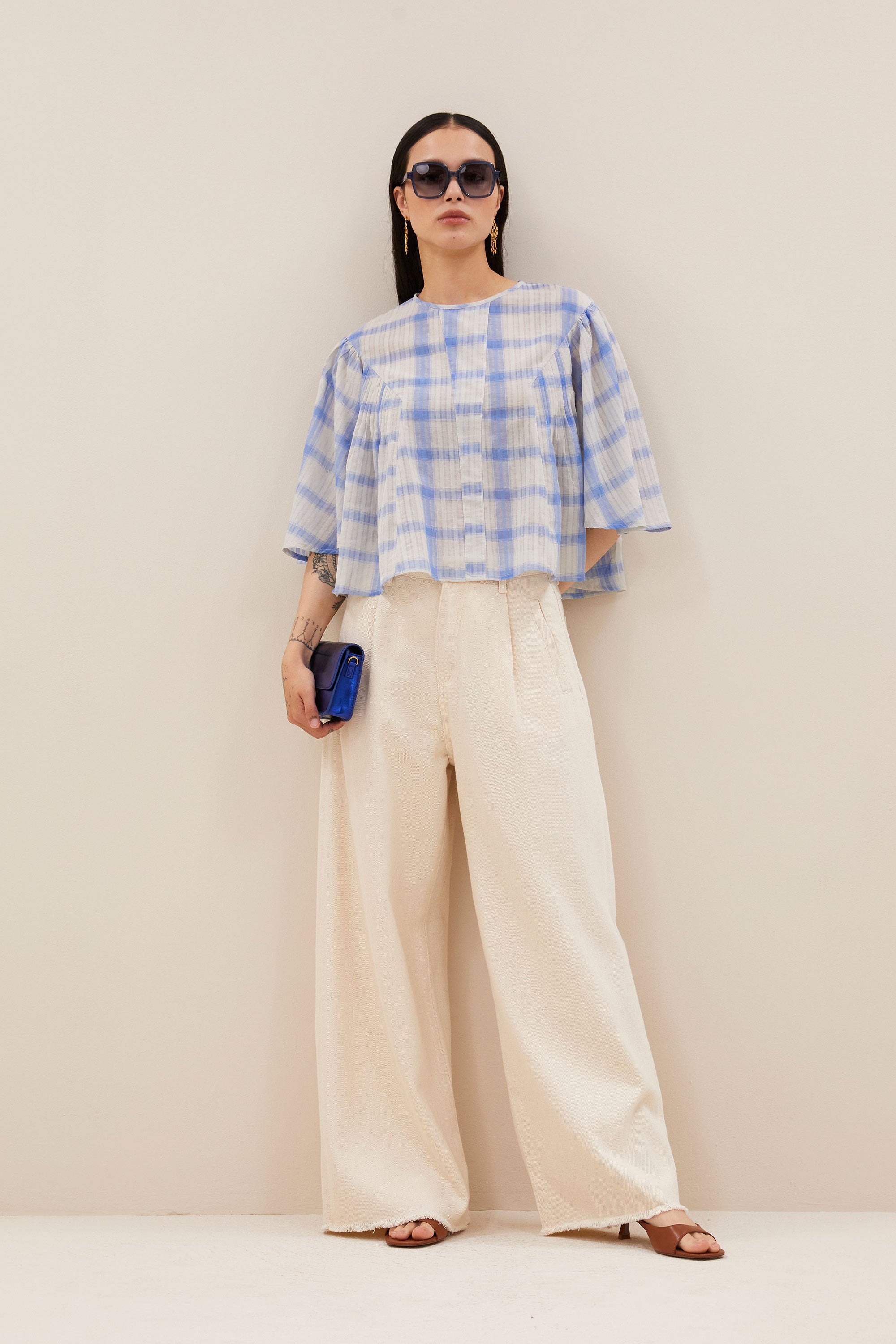 davin check blouse | light blue check