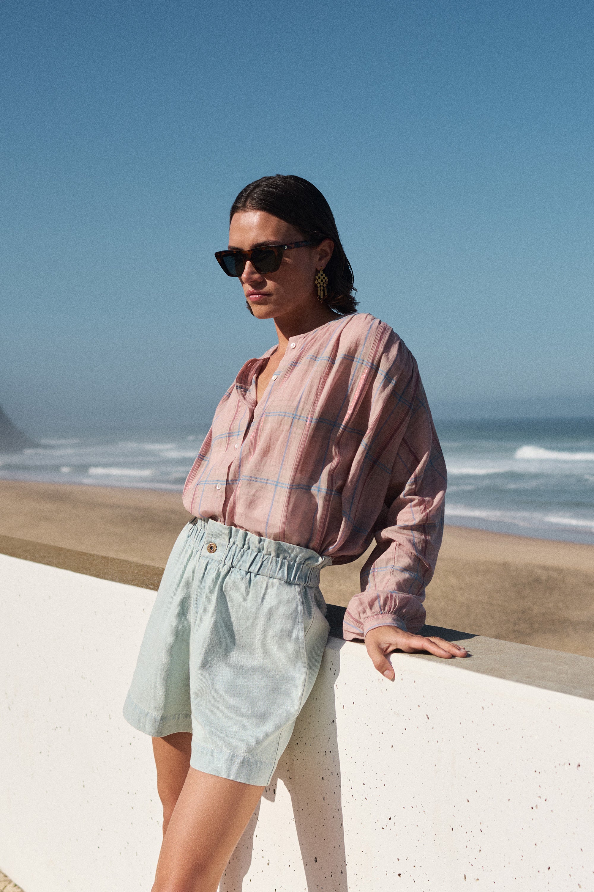 nyka pink check blouse | blush pink check