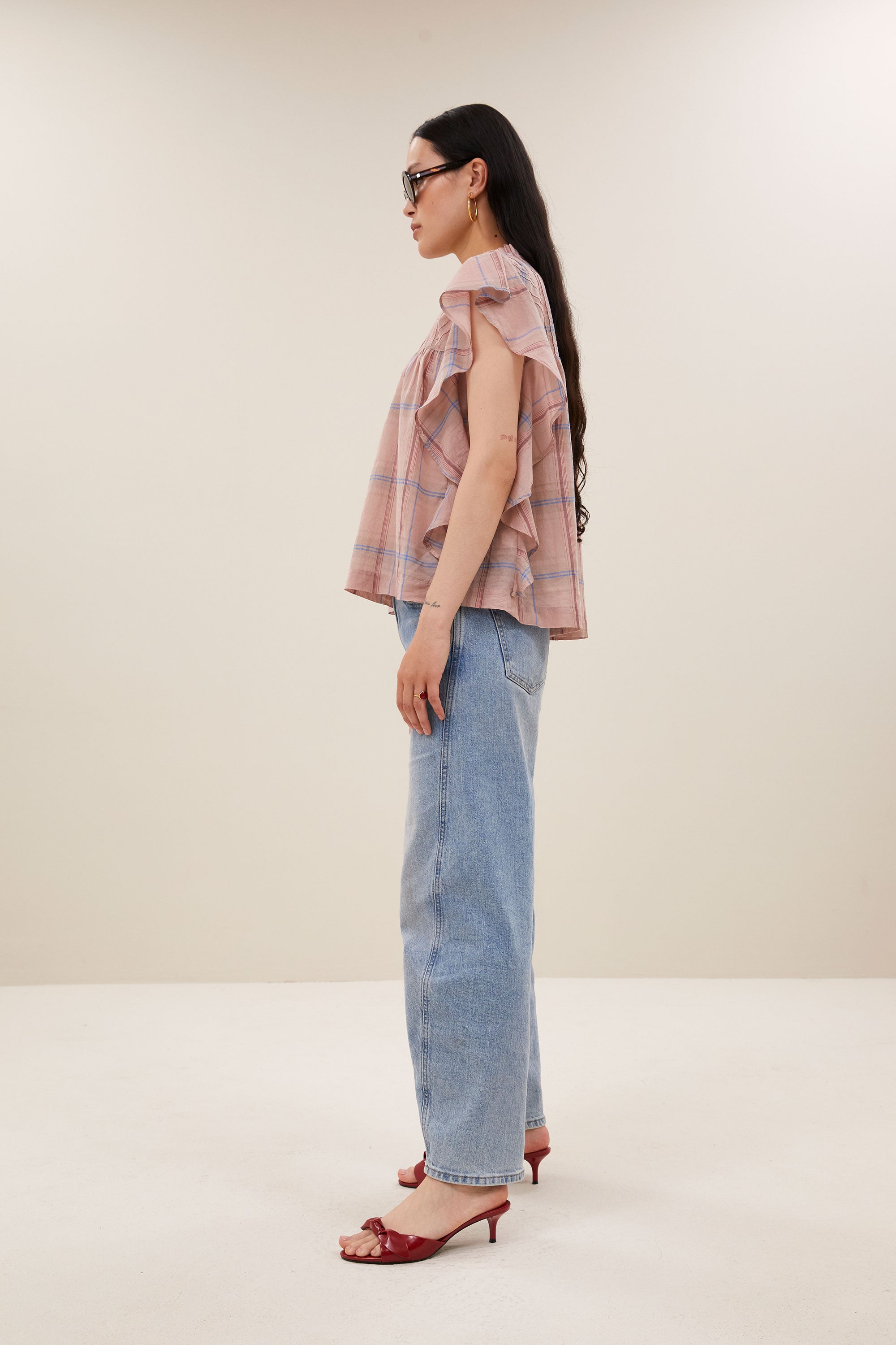 danee pink check blouse | blush pink check