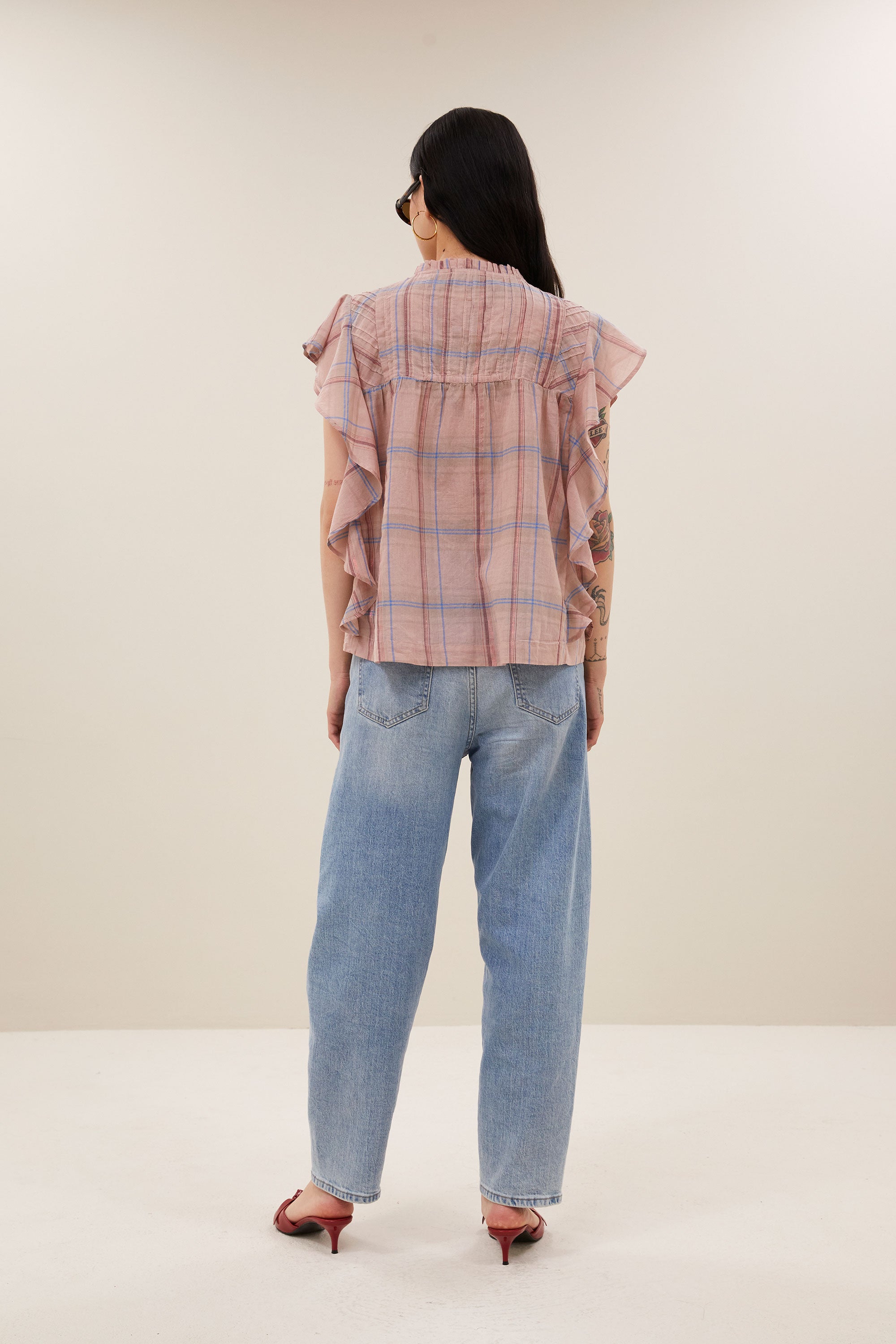 danee pink check blouse | blush pink check
