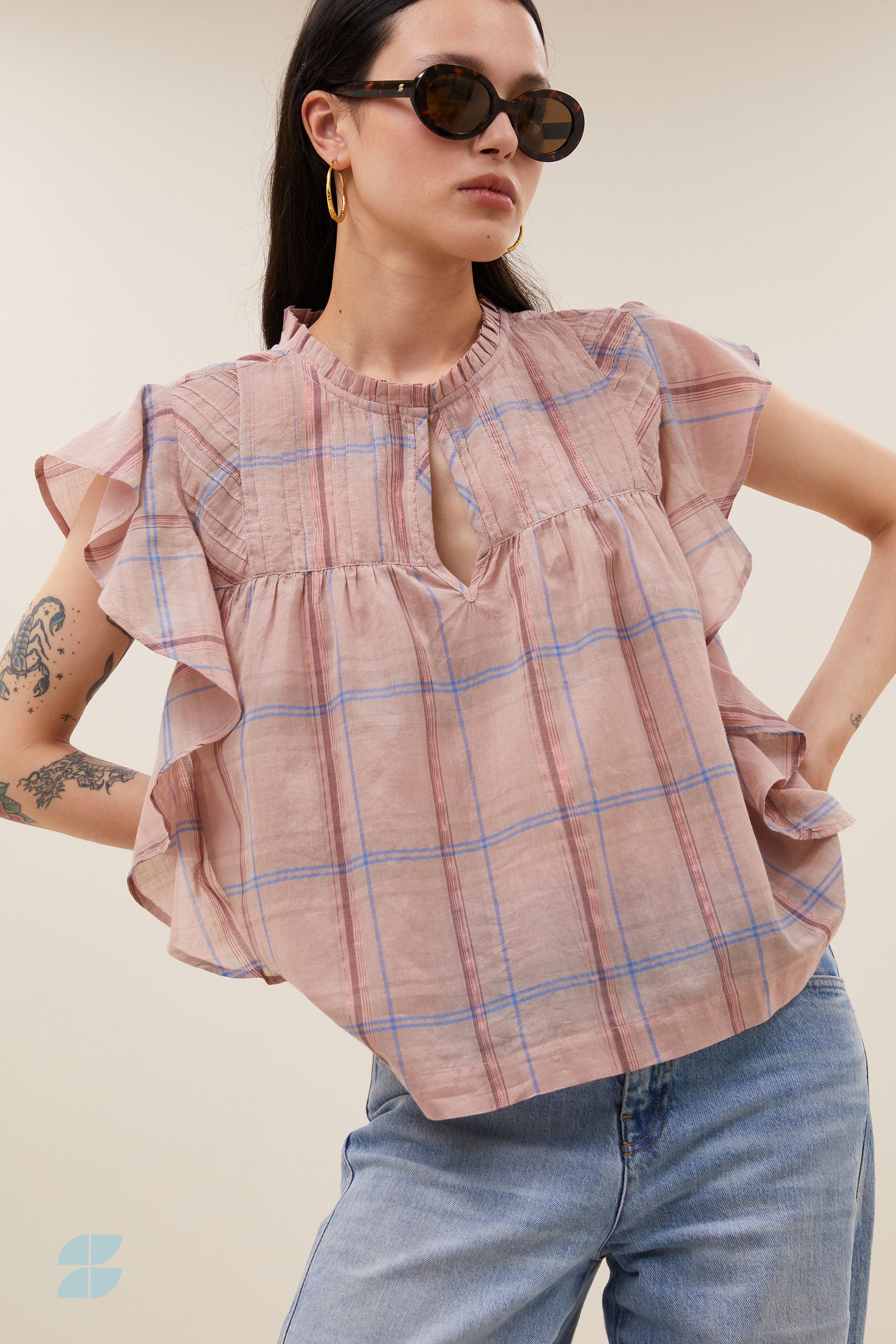 danee pink check blouse | blush pink check