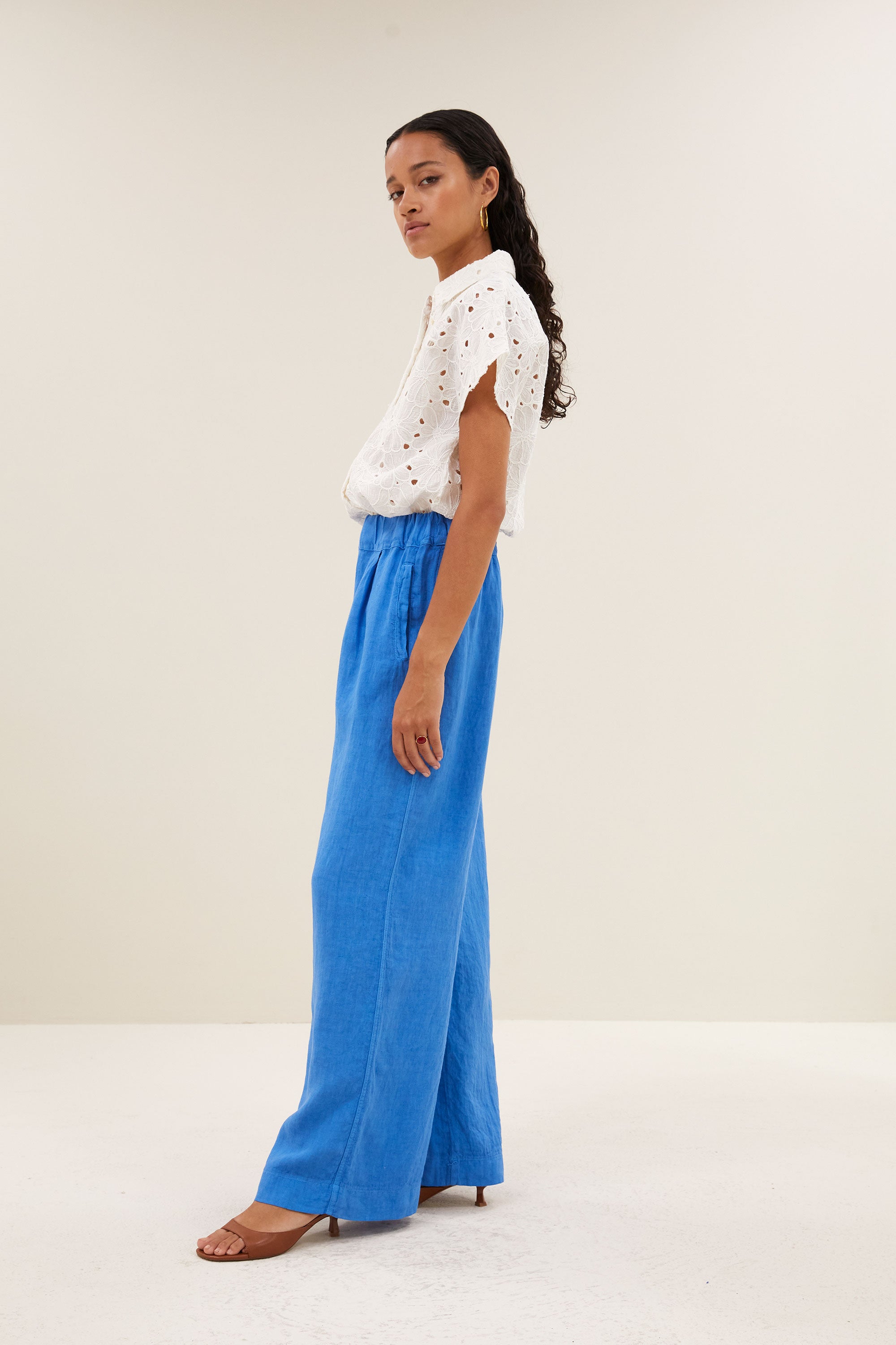 benji linen pants | regatta blue