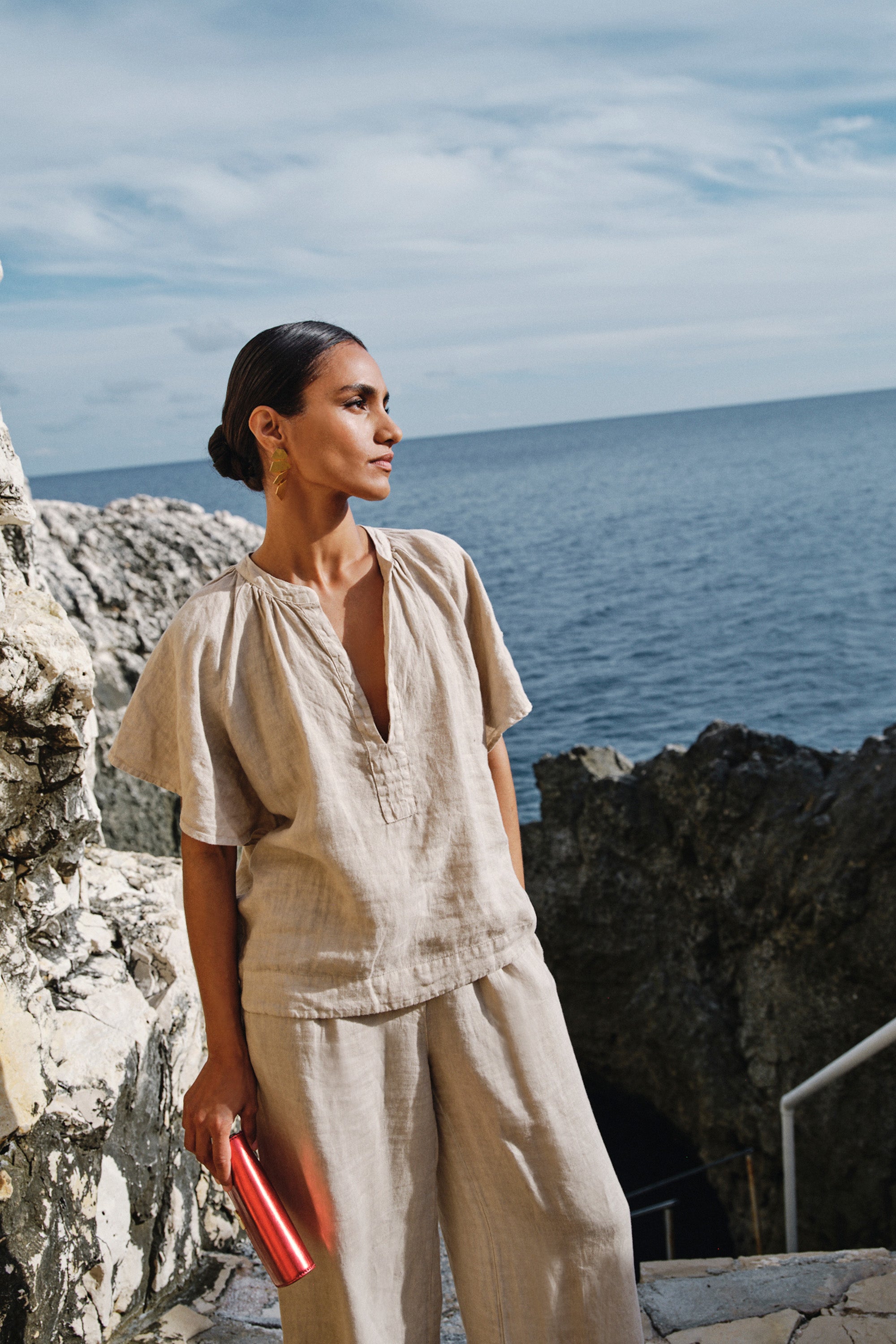 vina linen blouse | biscuit