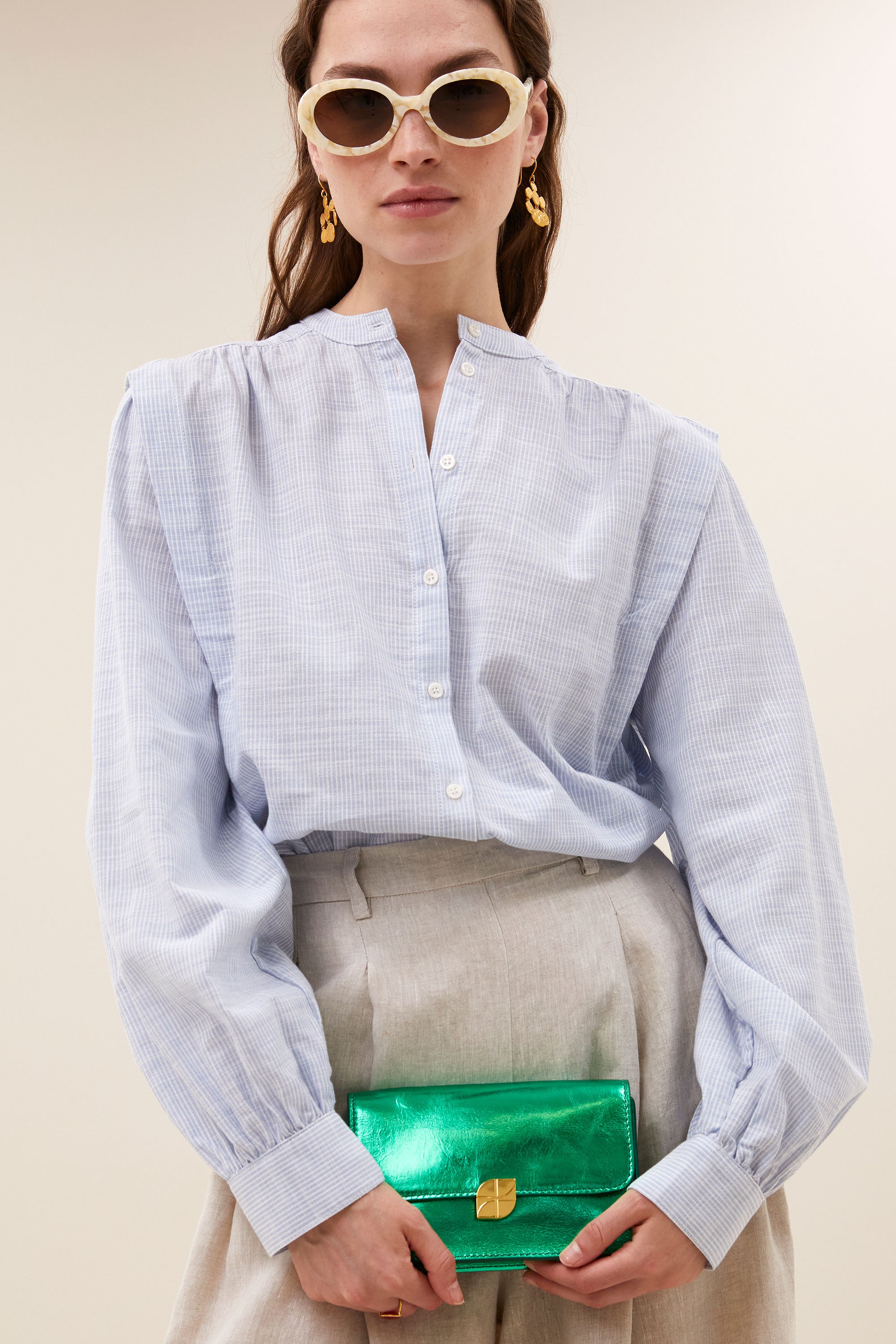 soof slub stripe blouse | light blue stripe