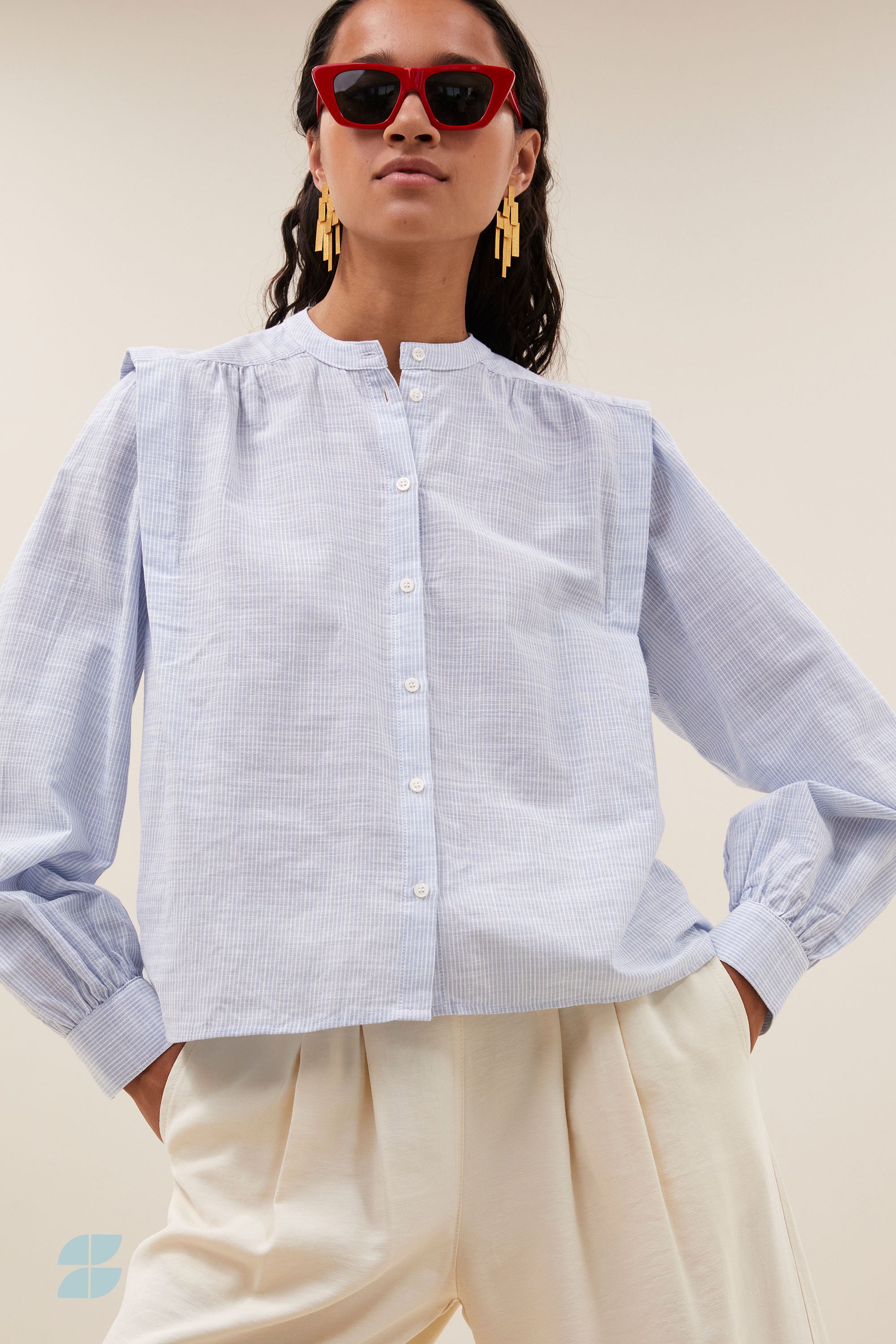 soof slub stripe blouse | light blue stripe