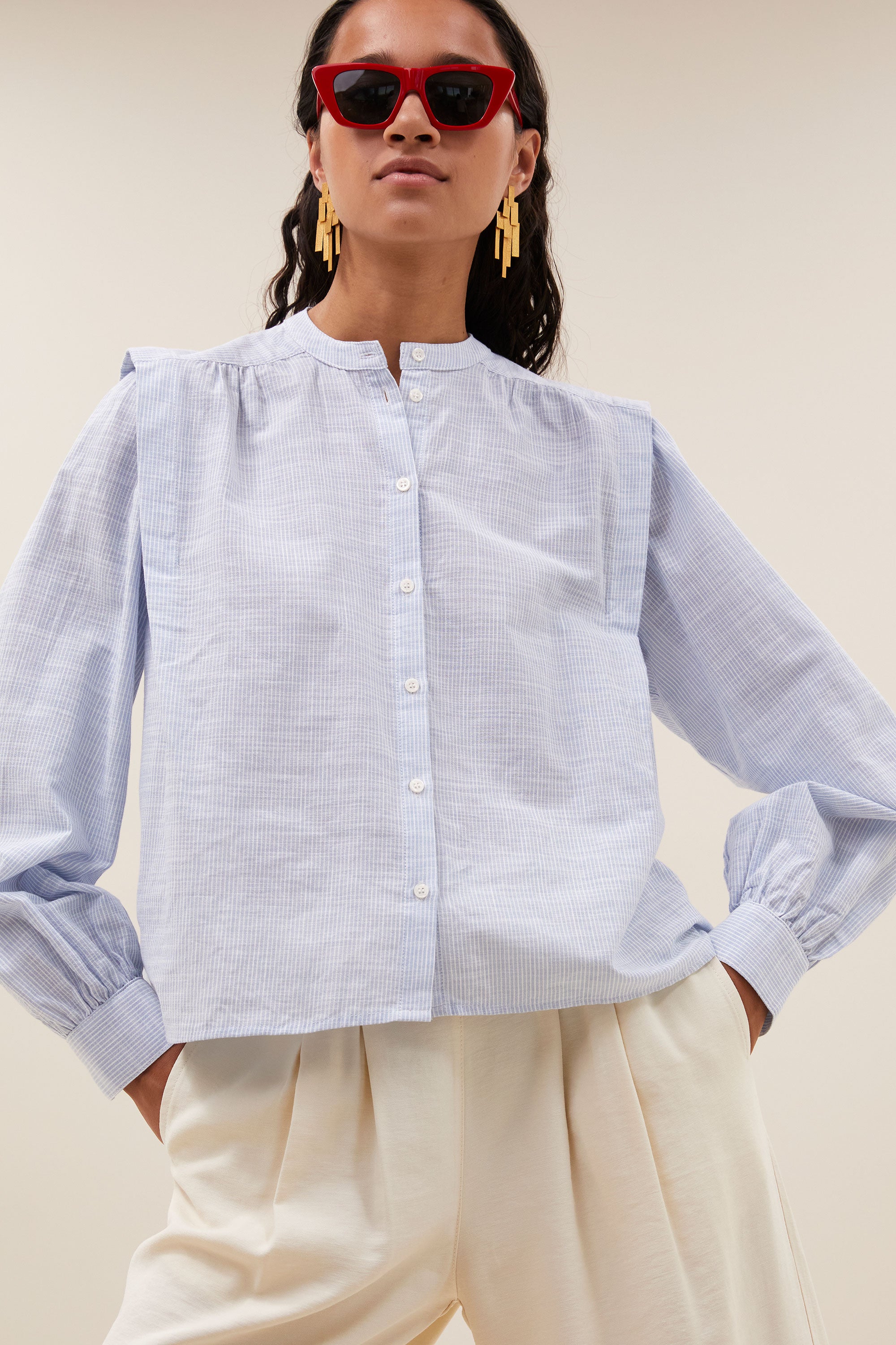soof slub stripe blouse | light blue stripe