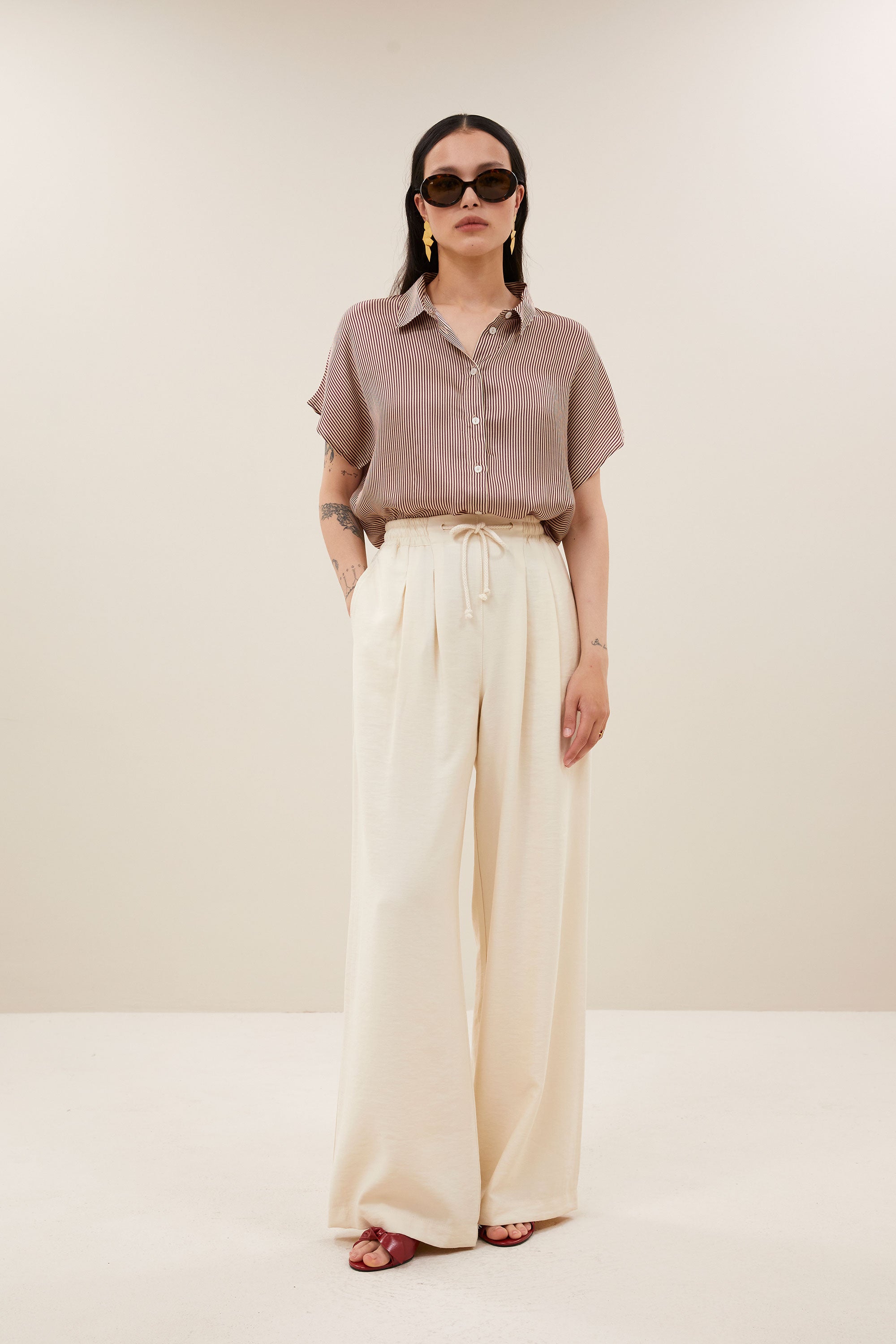 karly viscose stripe blouse | wine stripe