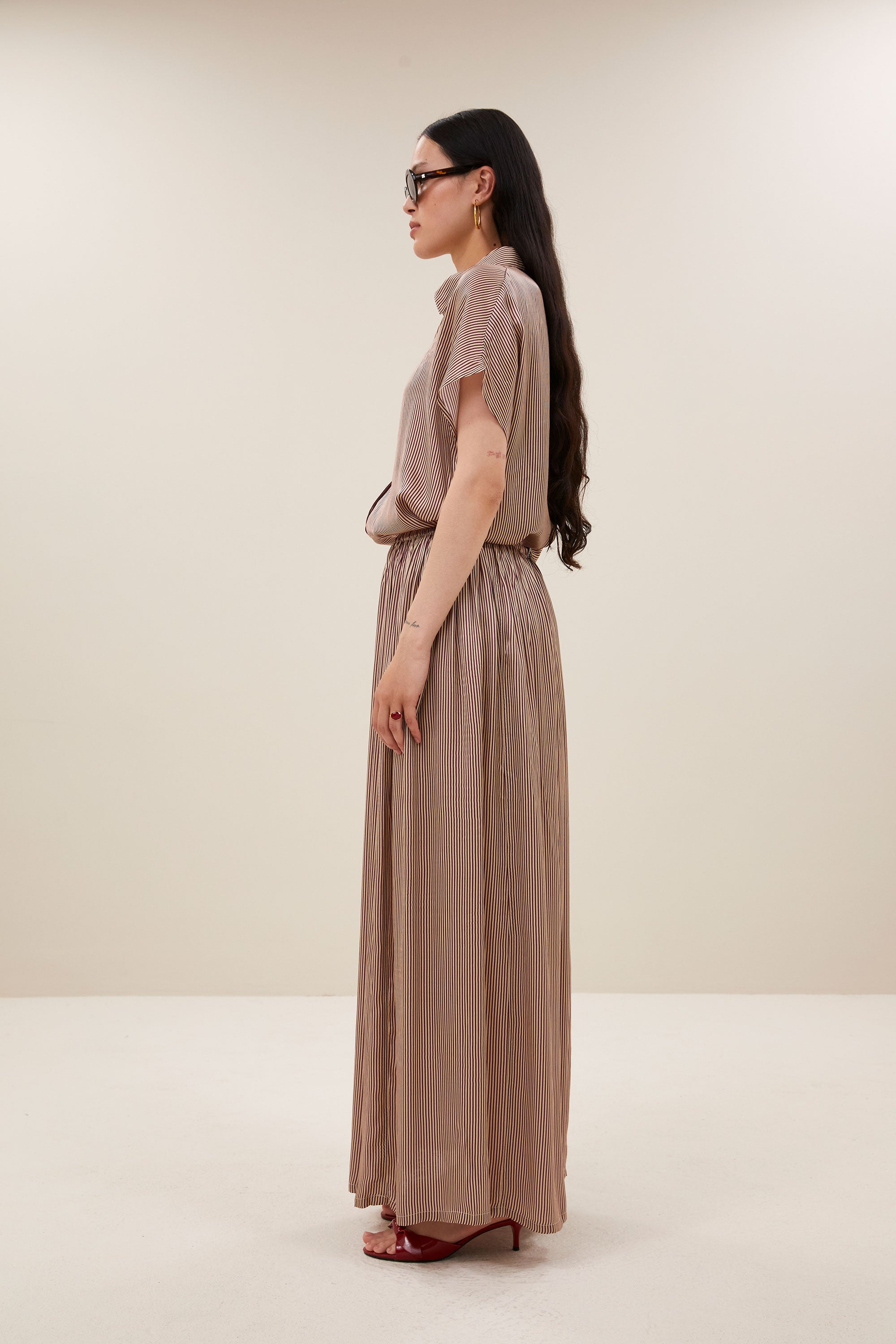 karly viscose stripe blouse | wine stripe