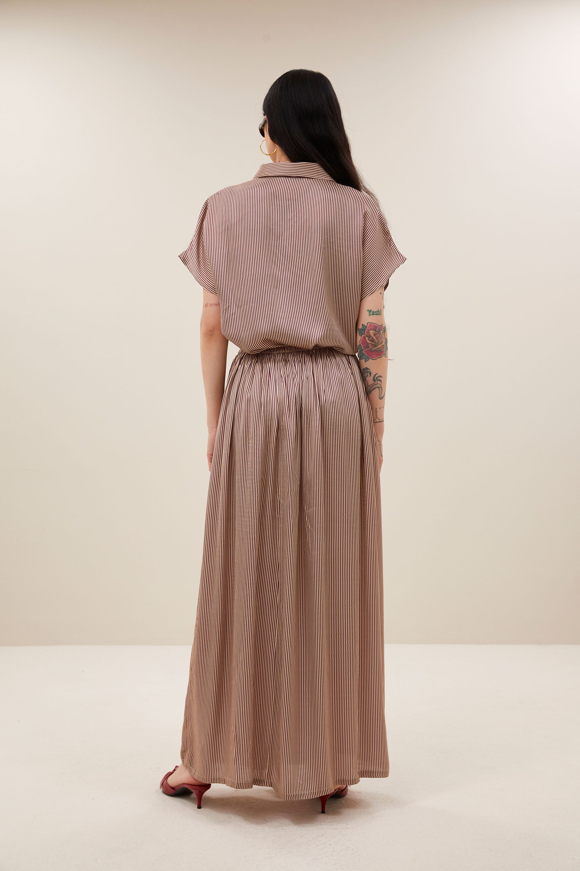 karly viscose stripe blouse | wine stripe