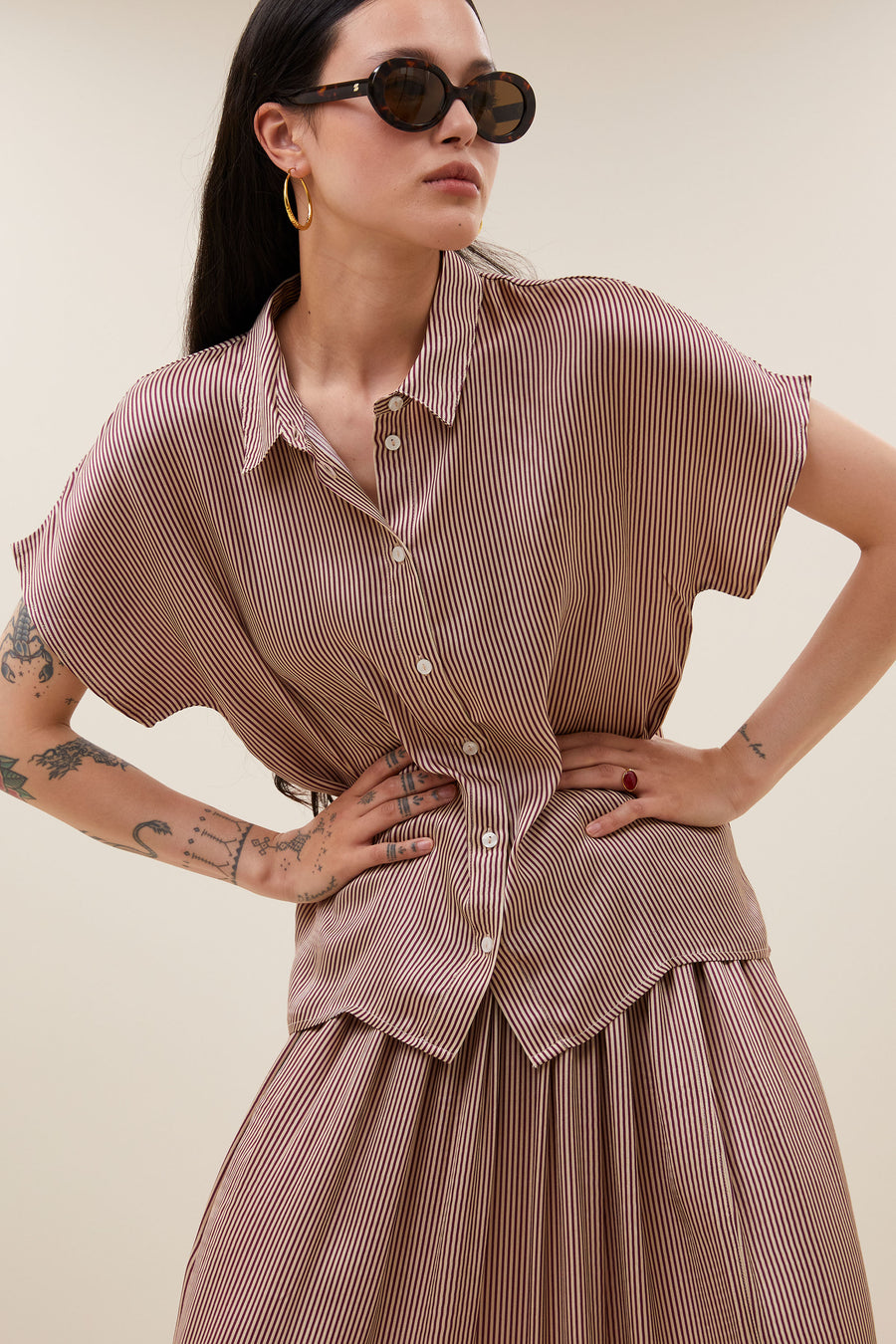 karly viscose stripe blouse | wine stripe