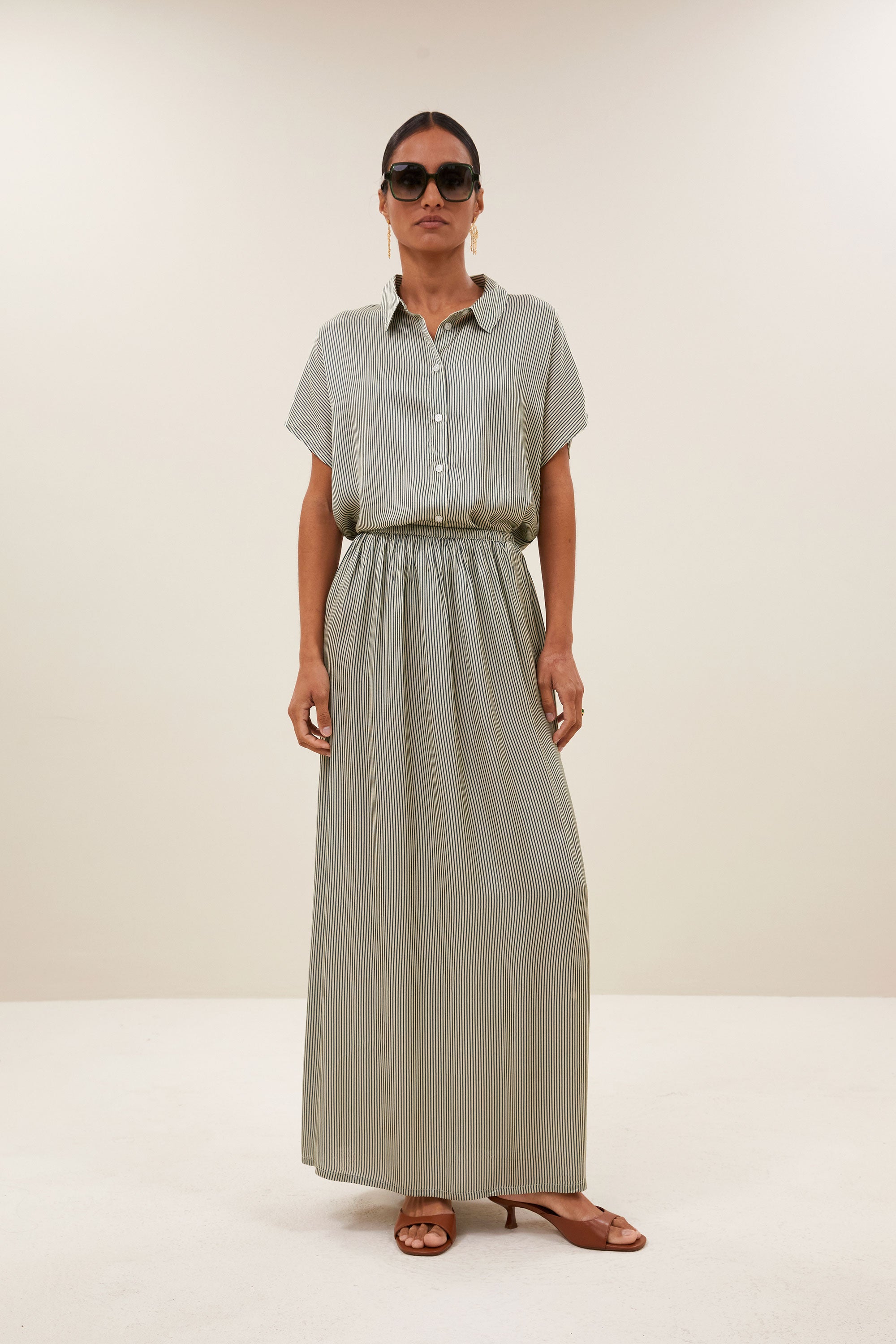 karly viscose stripe blouse | green stripe